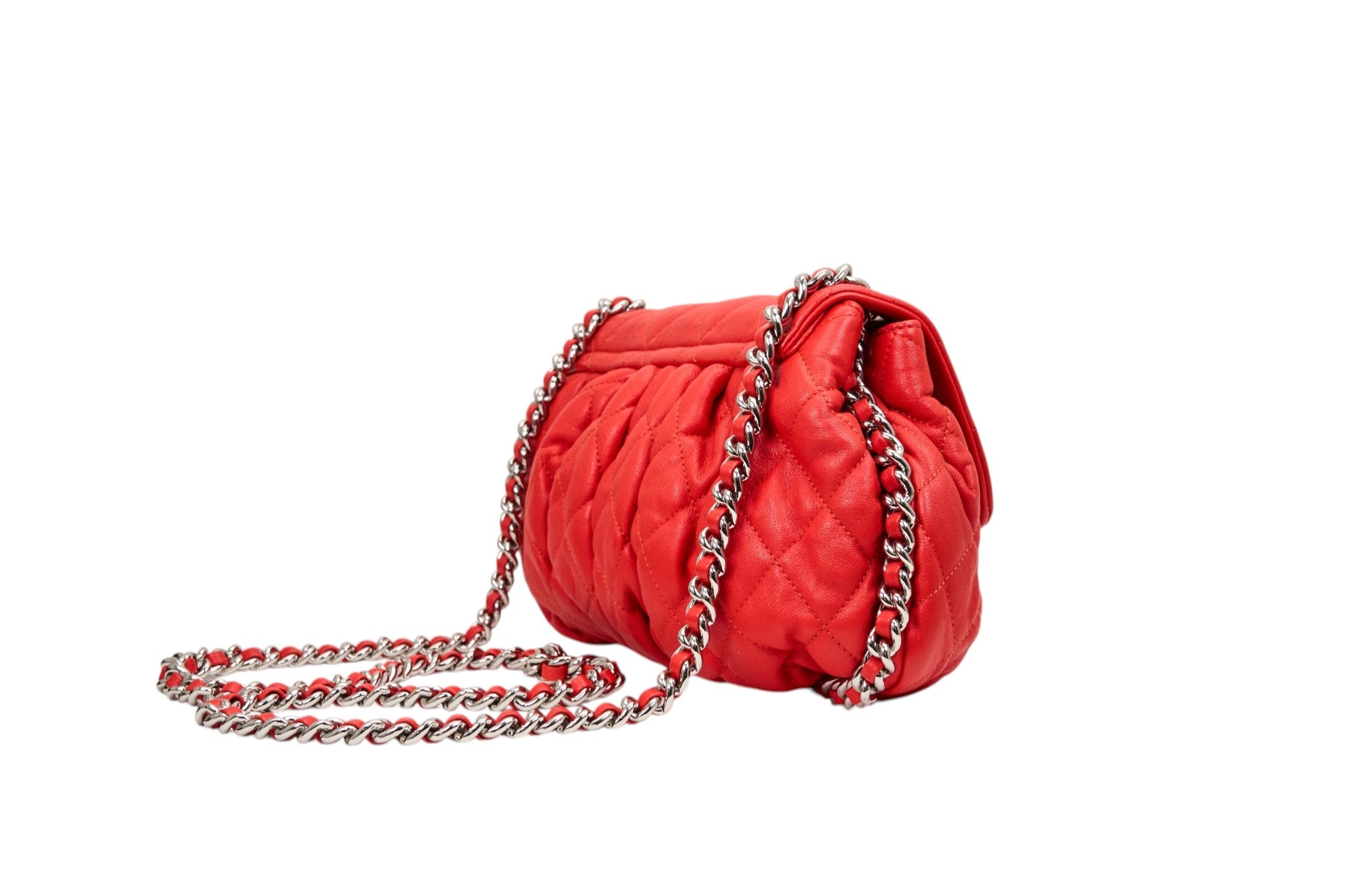 Chanel Chain Around Flap Bag in Red Washed Lambskin Leather