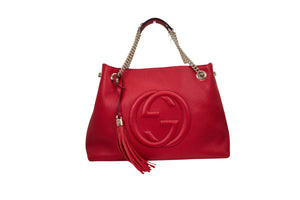 Gucci GG Soho Medium Chain Shoulder Bag in Red Pebbled Calfskin Leather