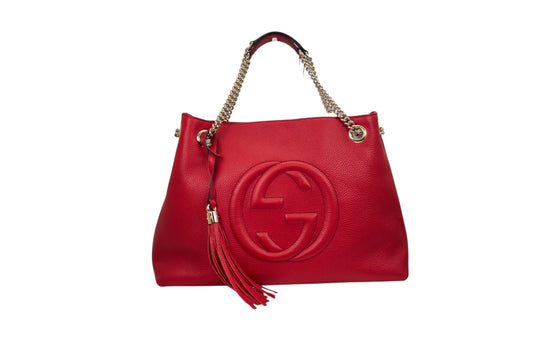 Gucci GG Soho Medium Chain Shoulder Bag in Red Pebbled Calfskin Leather