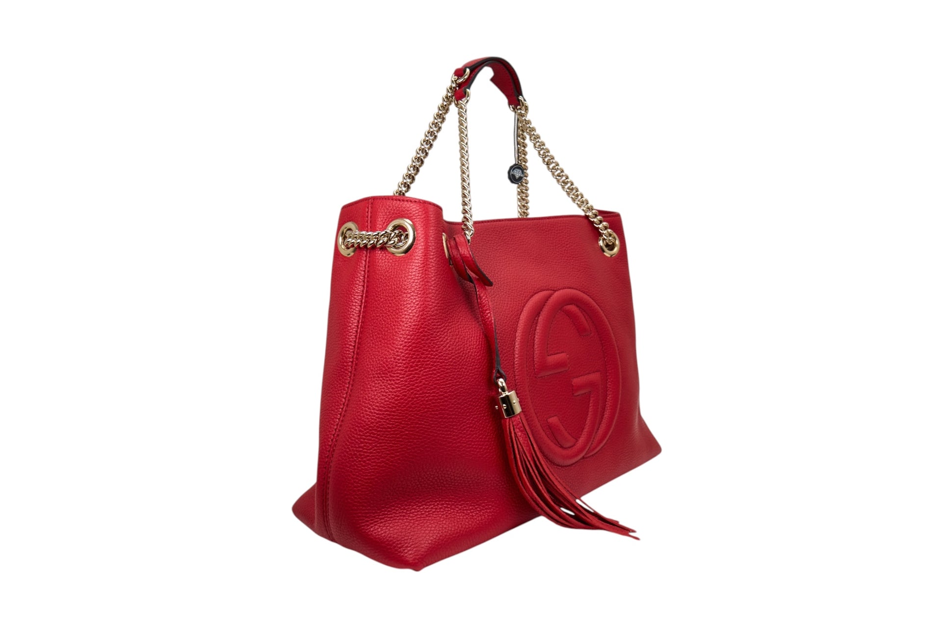 Gucci GG Soho Medium Chain Shoulder Bag in Red Pebbled Calfskin Leather