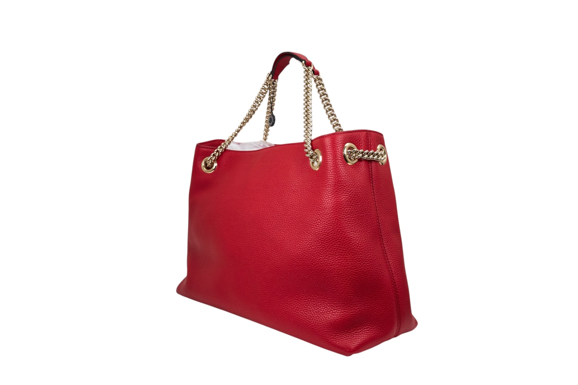 Gucci GG Soho Medium Chain Shoulder Bag in Red Pebbled Calfskin Leather