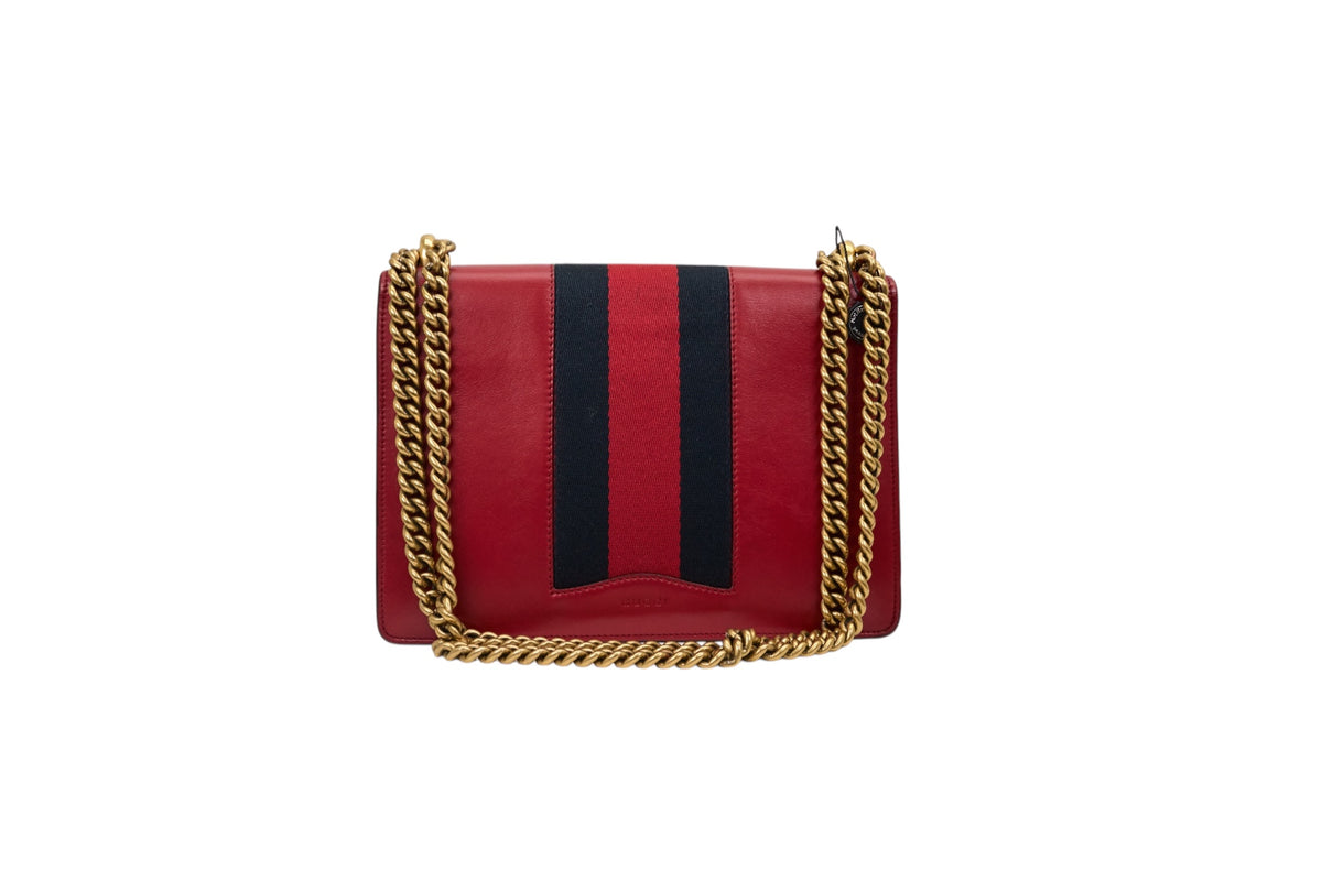 Gucci Red Leather Beaded Eye Bow Peony Shoulder Bag