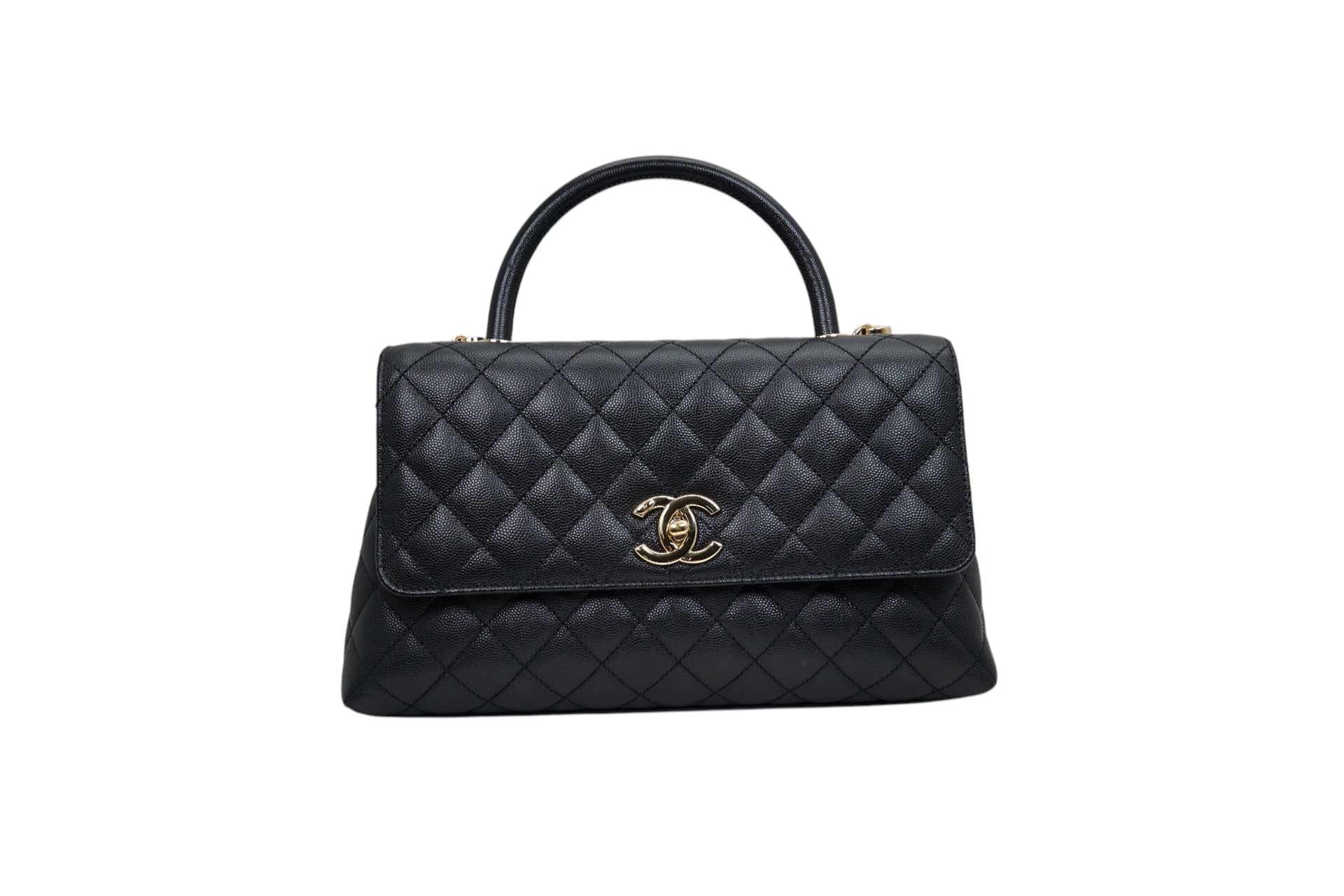 Chanel Large Flap Bag With Top Handle in Black Calfskin Leather