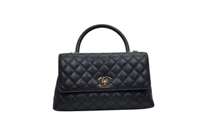 Chanel Large Flap Bag With Top Handle in Black Calfskin Leather