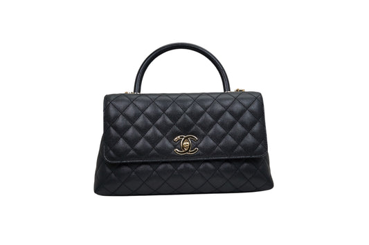 Chanel Large Flap Bag With Top Handle in Black Calfskin Leather