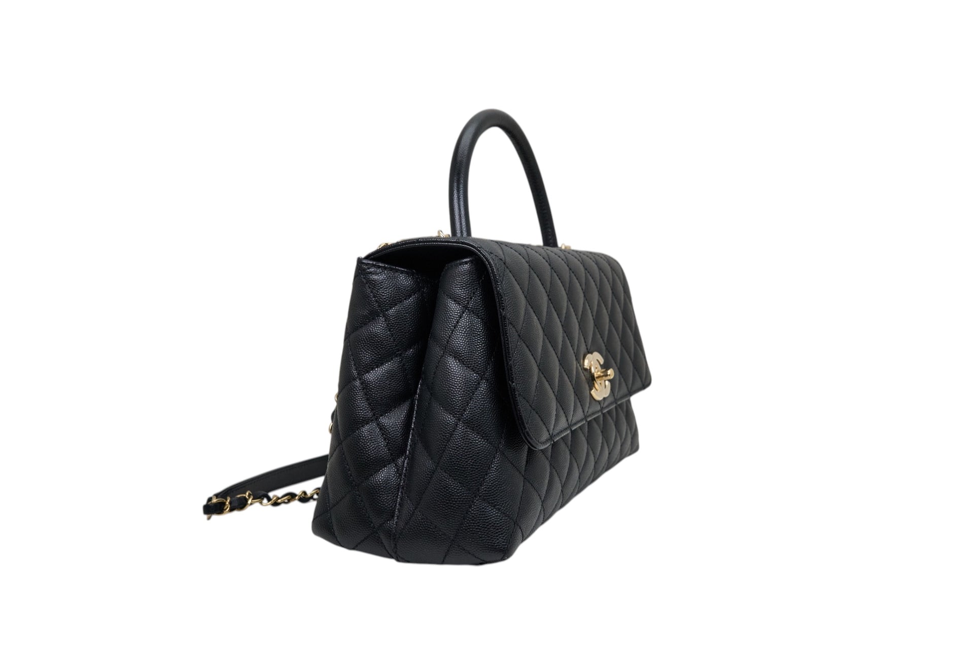 Chanel Large Flap Bag With Top Handle in Black Calfskin Leather