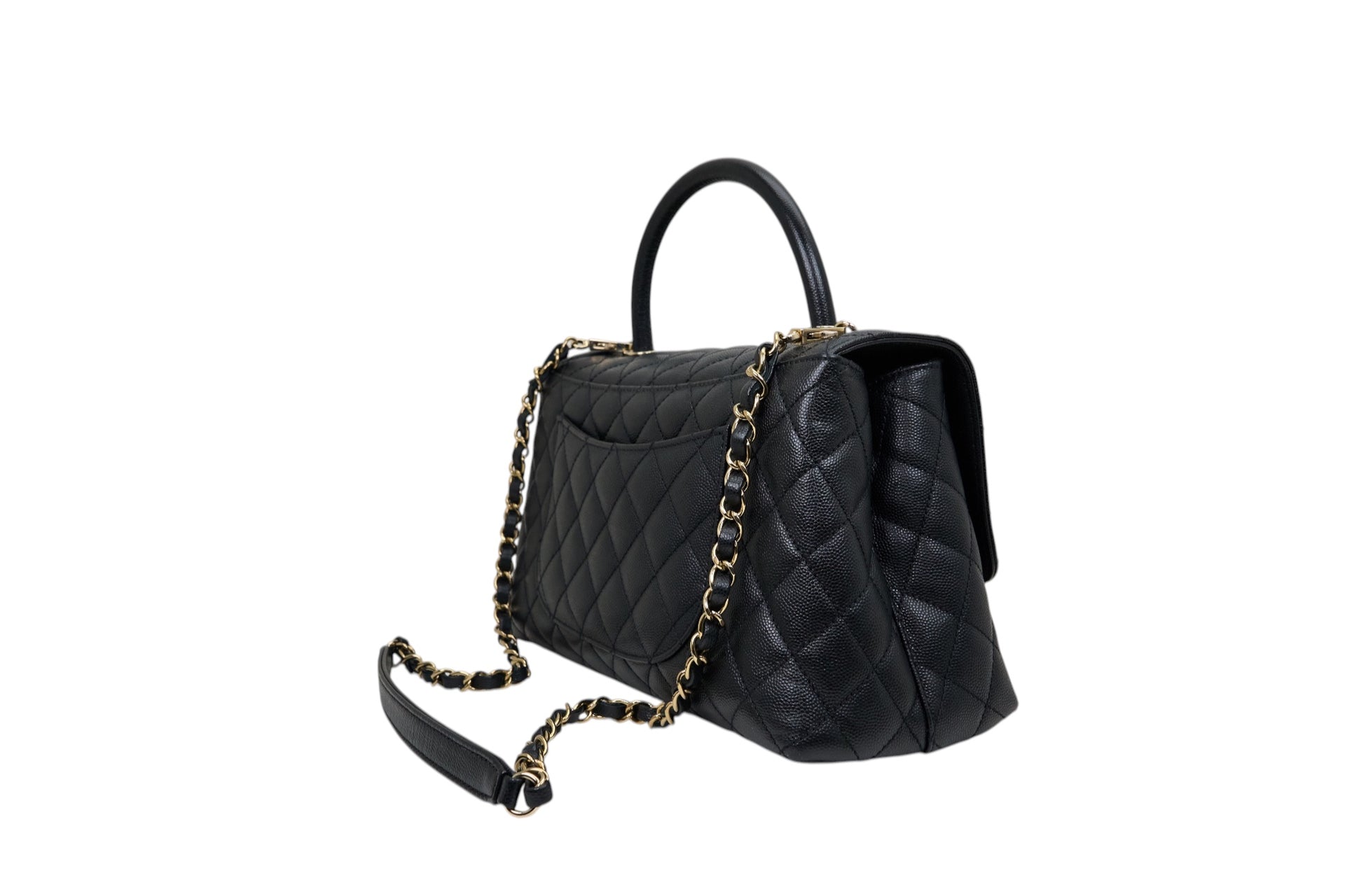 Chanel Large Flap Bag With Top Handle in Black Calfskin Leather