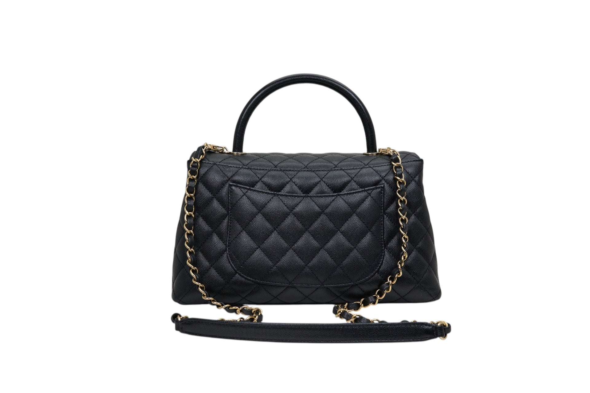 Chanel Large Flap Bag With Top Handle in Black Calfskin Leather