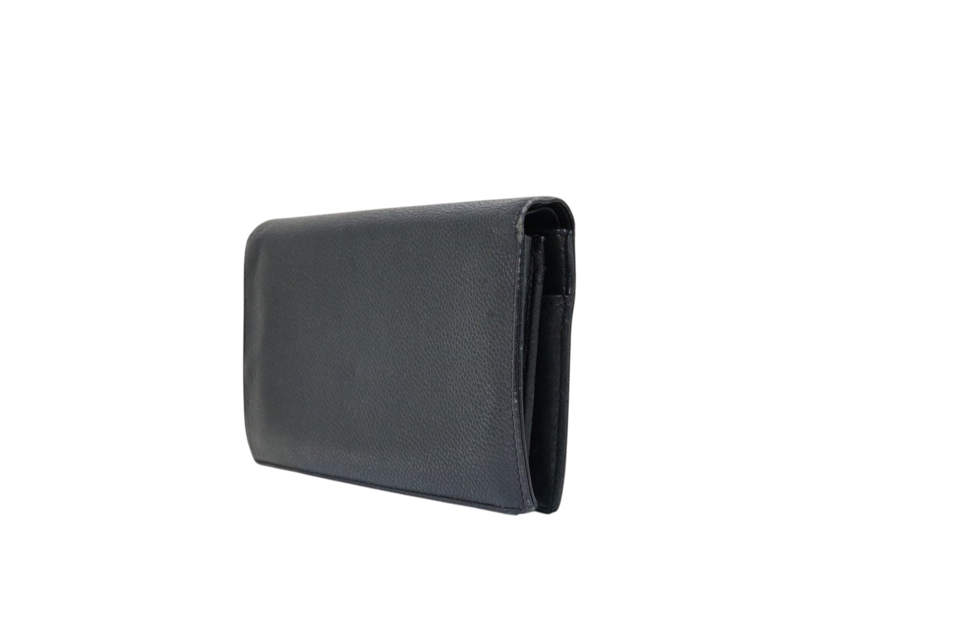 Chanel Black Caviar Leather CC Embossed Long Bifold Wallet