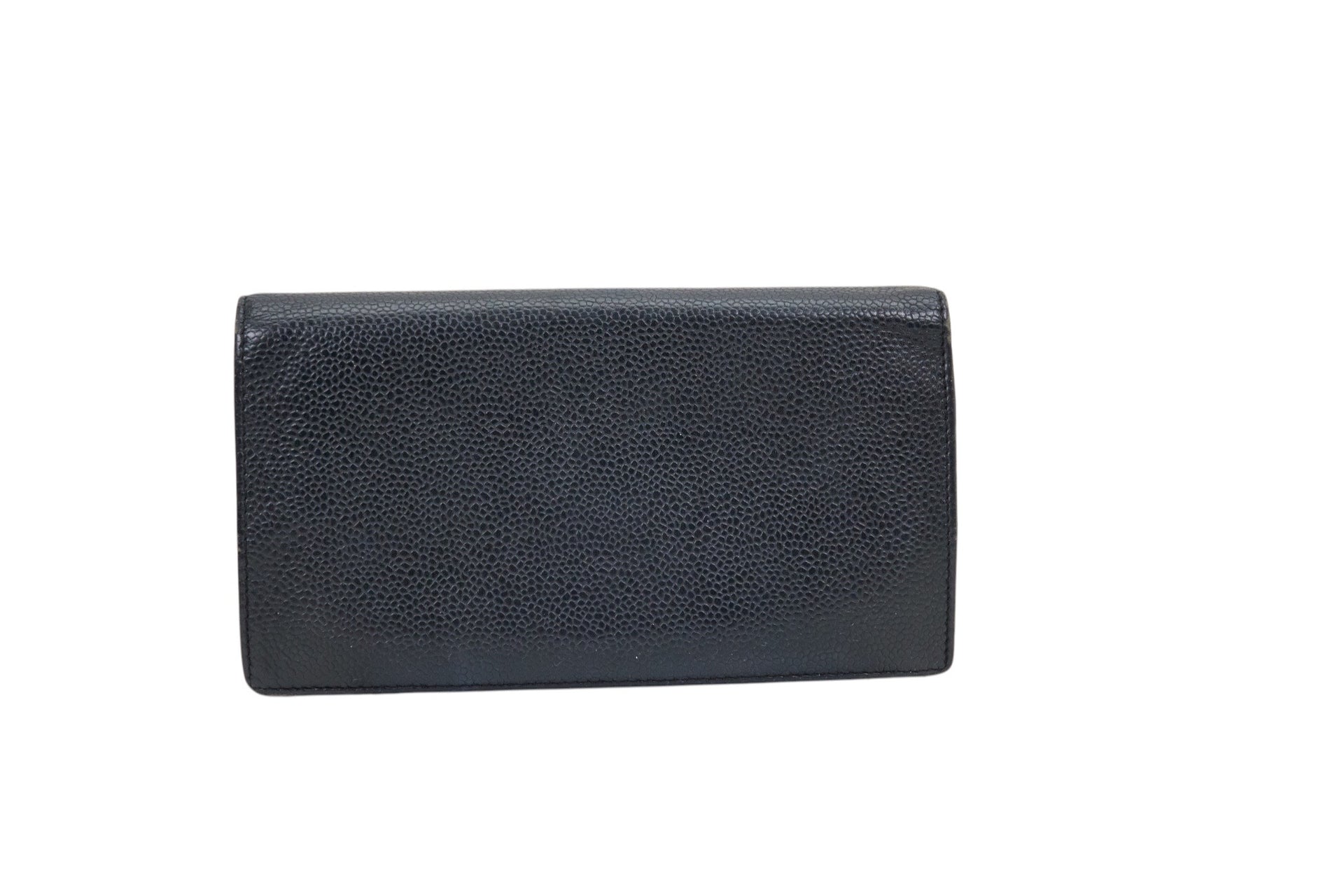 Chanel Black Caviar Leather CC Embossed Long Bifold Wallet