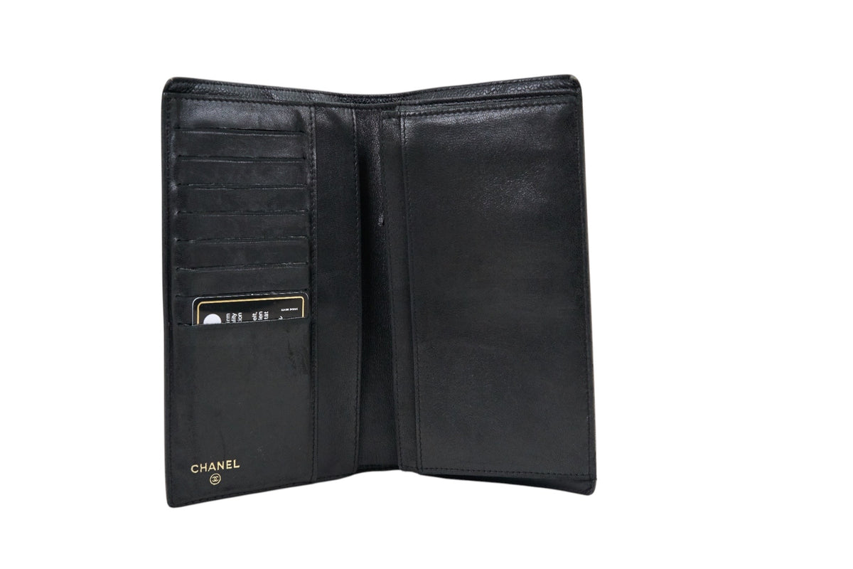 Chanel Black Caviar Leather CC Embossed Long Bifold Wallet