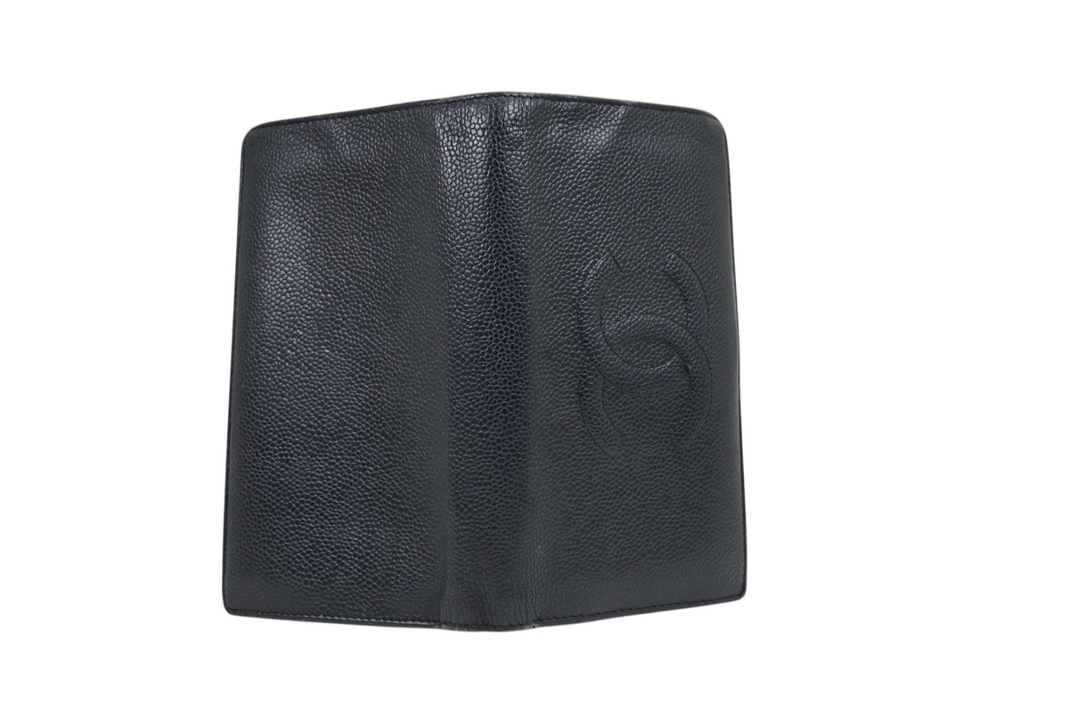 Chanel Black Caviar Leather CC Embossed Long Bifold Wallet