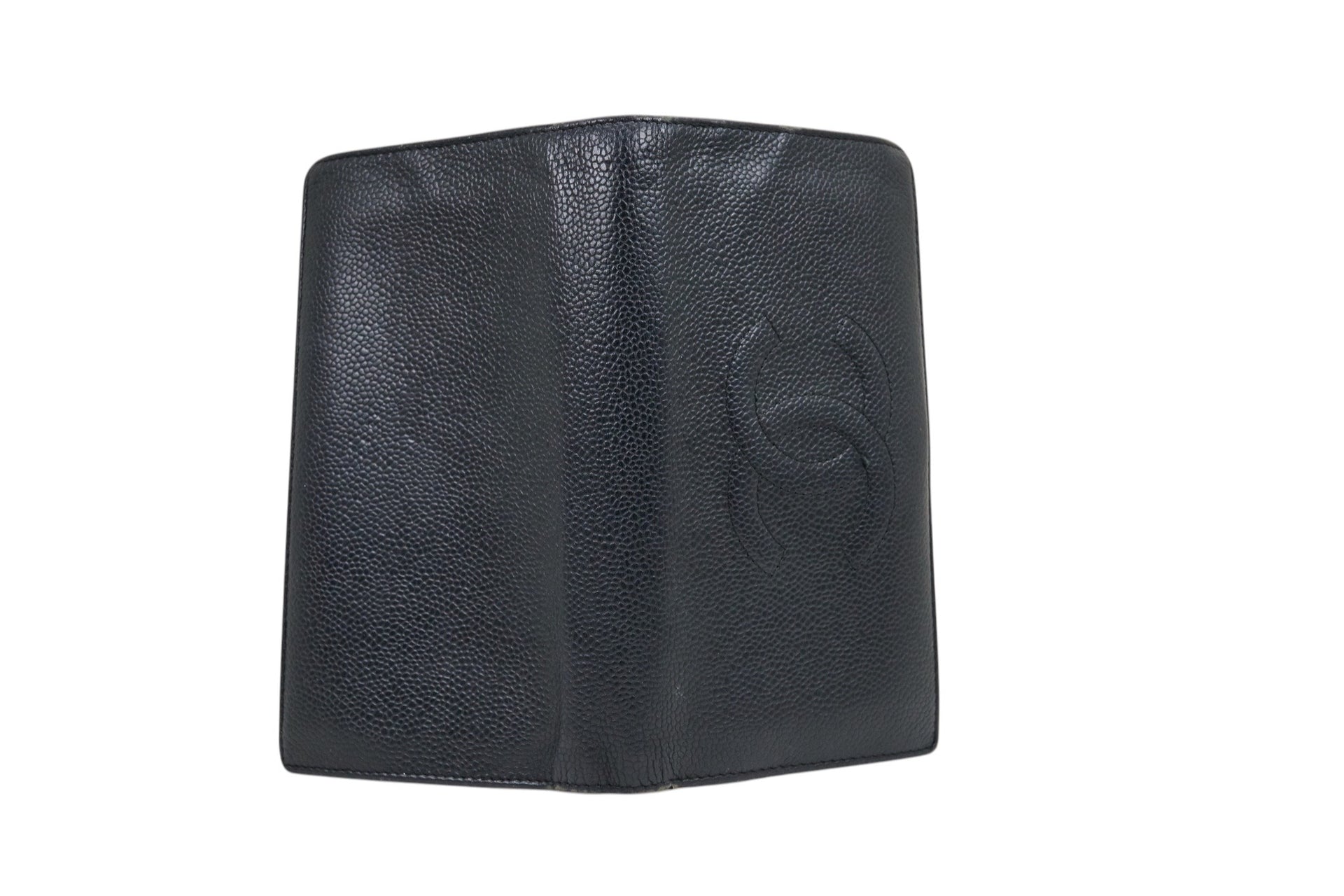 Chanel Black Caviar Leather CC Embossed Long Bifold Wallet