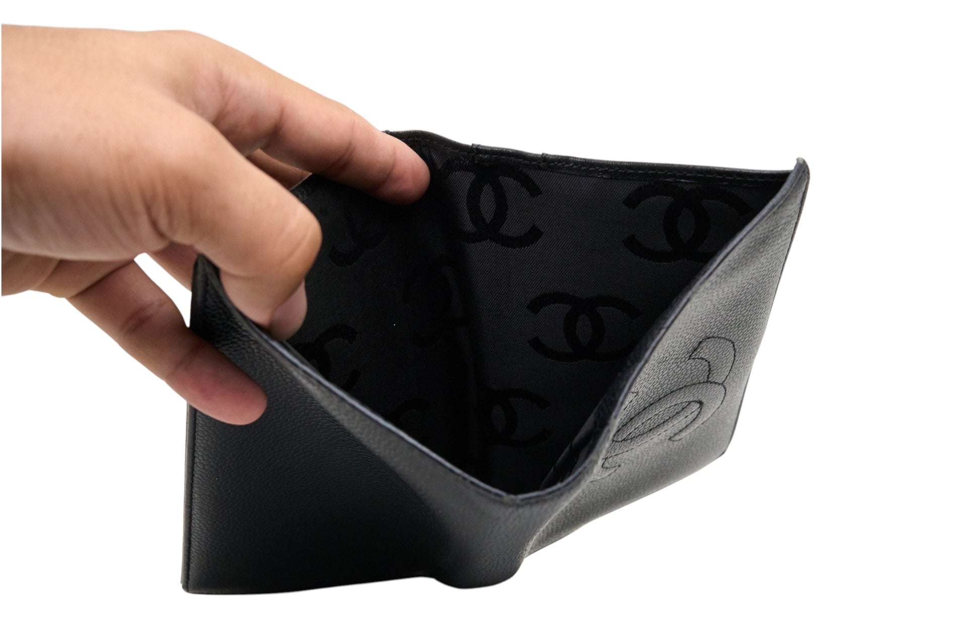 Chanel Black Caviar Leather CC Embossed Long Bifold Wallet