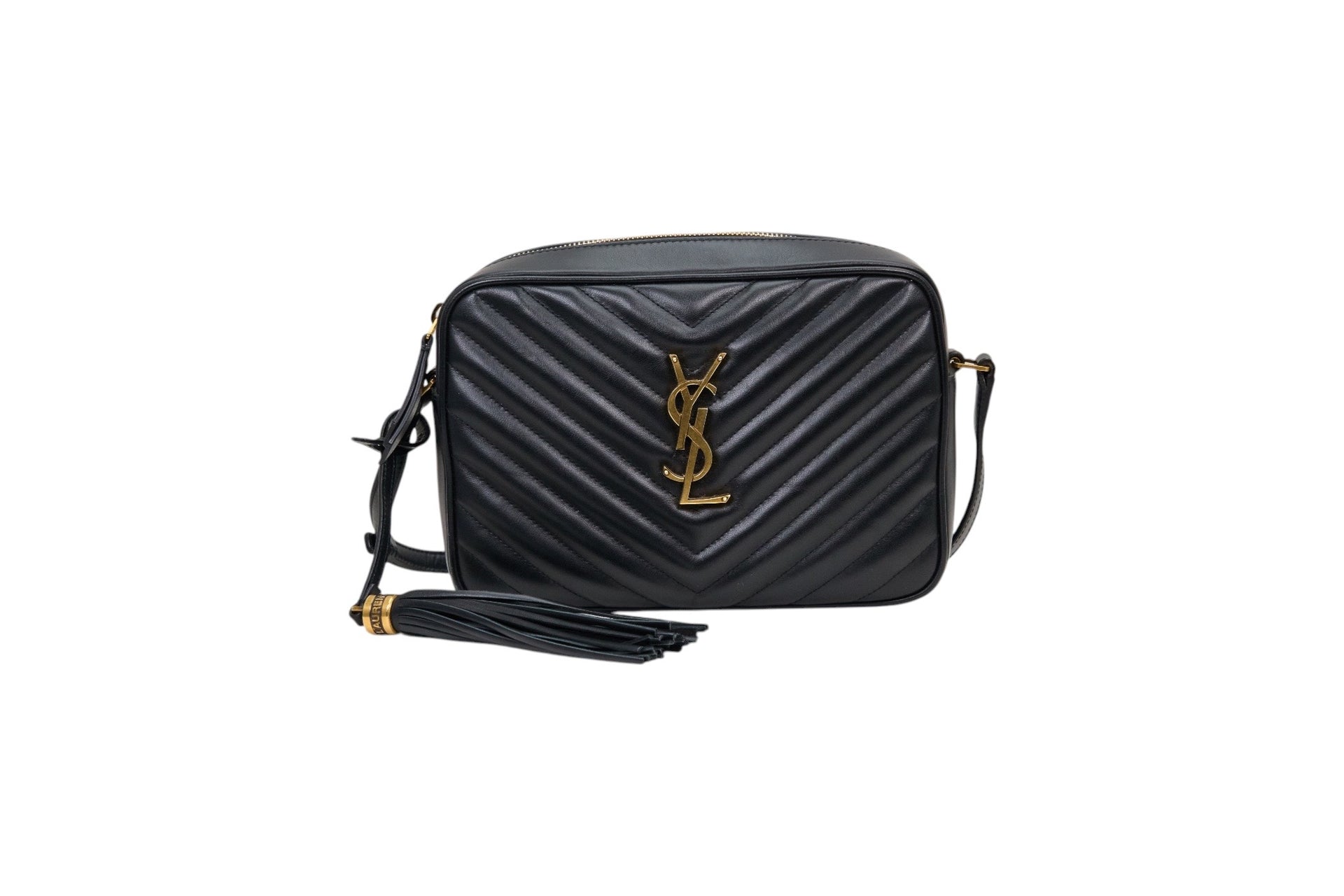 YSL Lou Medium Camera Bag in Black Quilted Leather