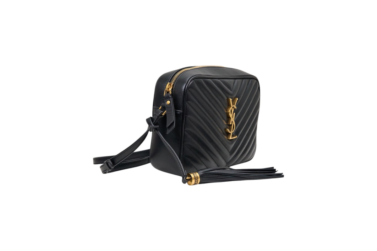 YSL Lou Medium Camera Bag in Black Quilted Leather