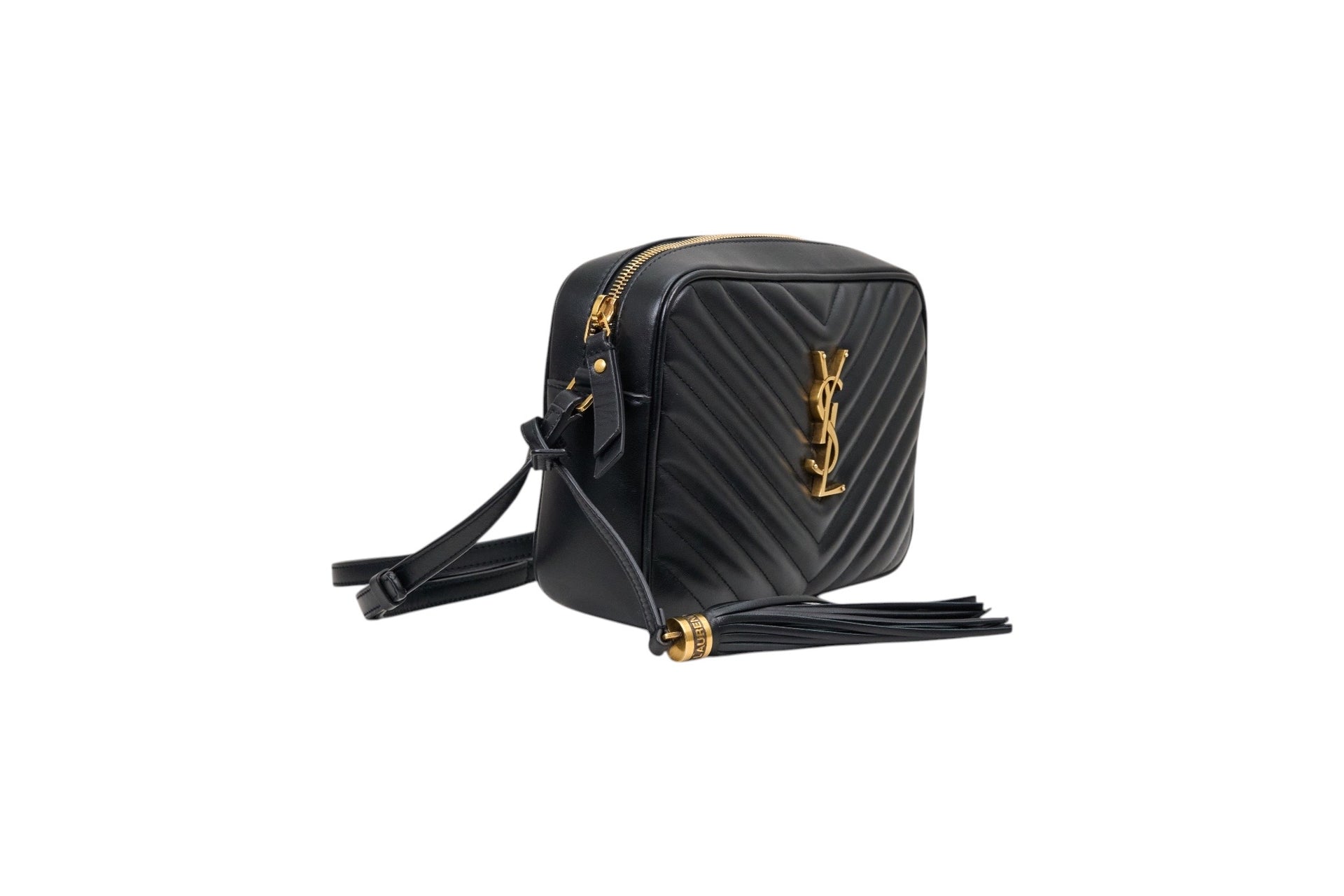 YSL Lou Medium Camera Bag in Black Quilted Leather