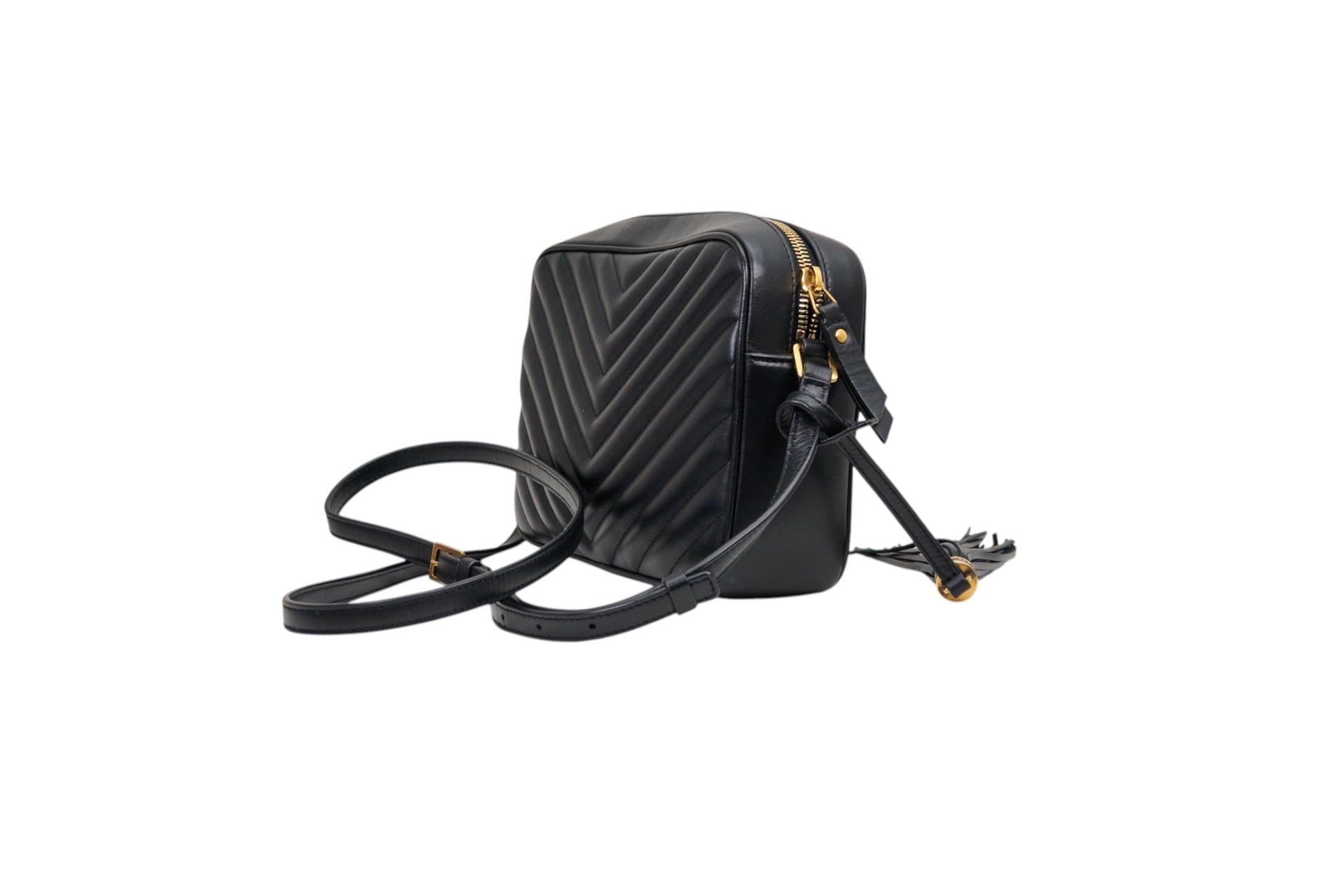 YSL Lou Medium Camera Bag in Black Quilted Leather