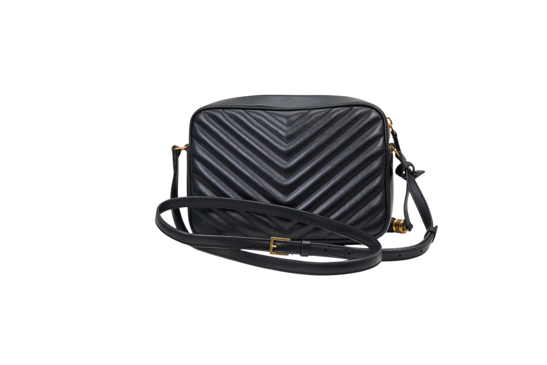 YSL Lou Medium Camera Bag in Black Quilted Leather