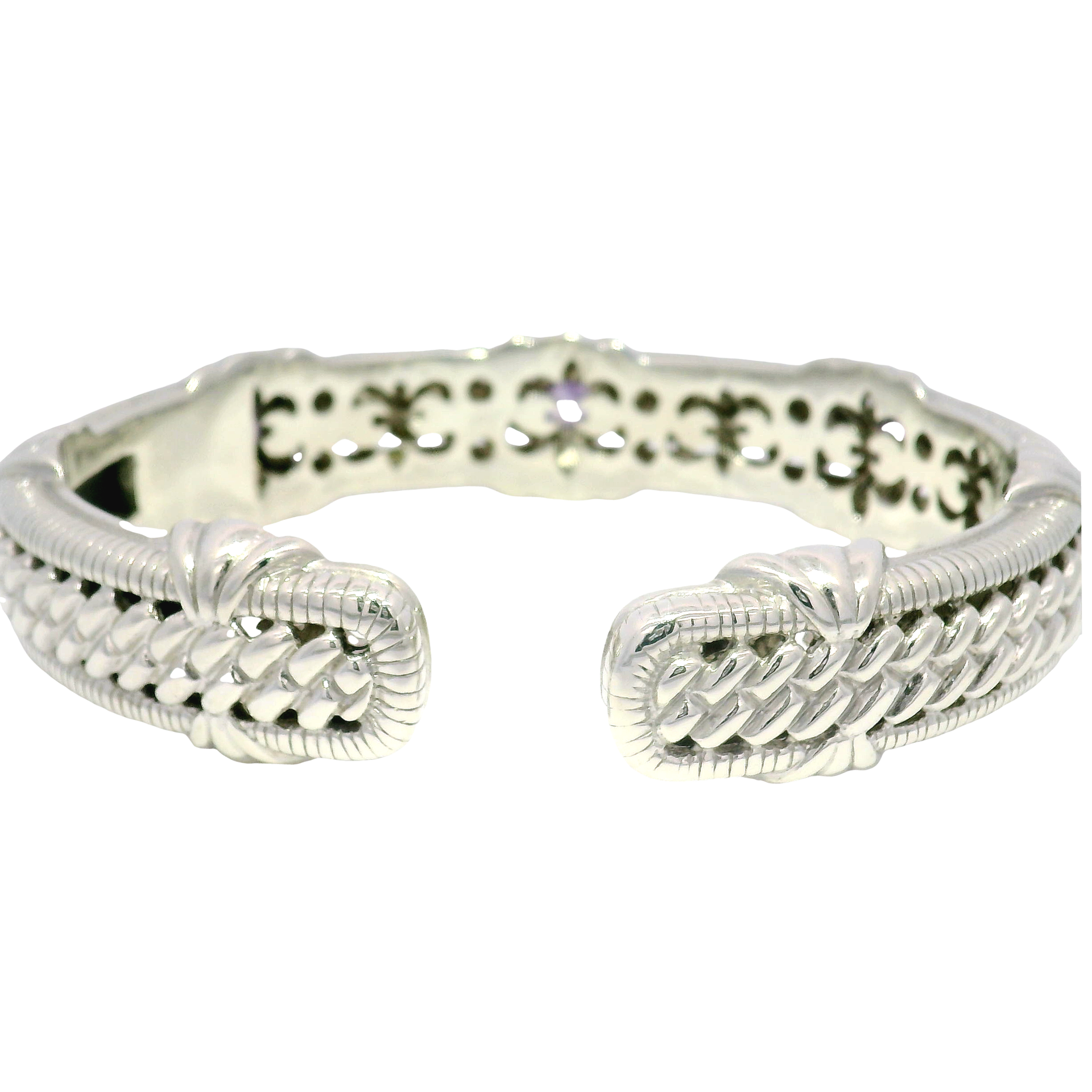 Judith Ripka 925 Sterling Silver & Amethyst Boho Heavy Cuff