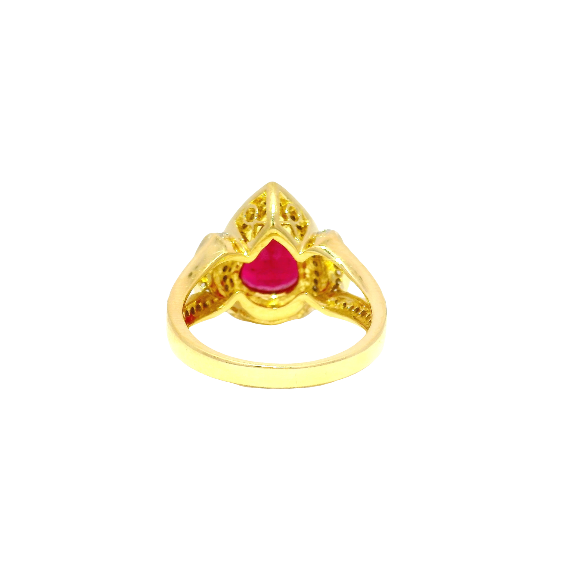 4.15ct. Rubelite Tourmaline in 18K Yellow Gold Diamond Halo Ring
