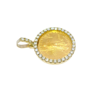 1/2oz Gold American Eagle Pendant Set in 14K Bezel Featuring 2.5cttw Natural Diamonds