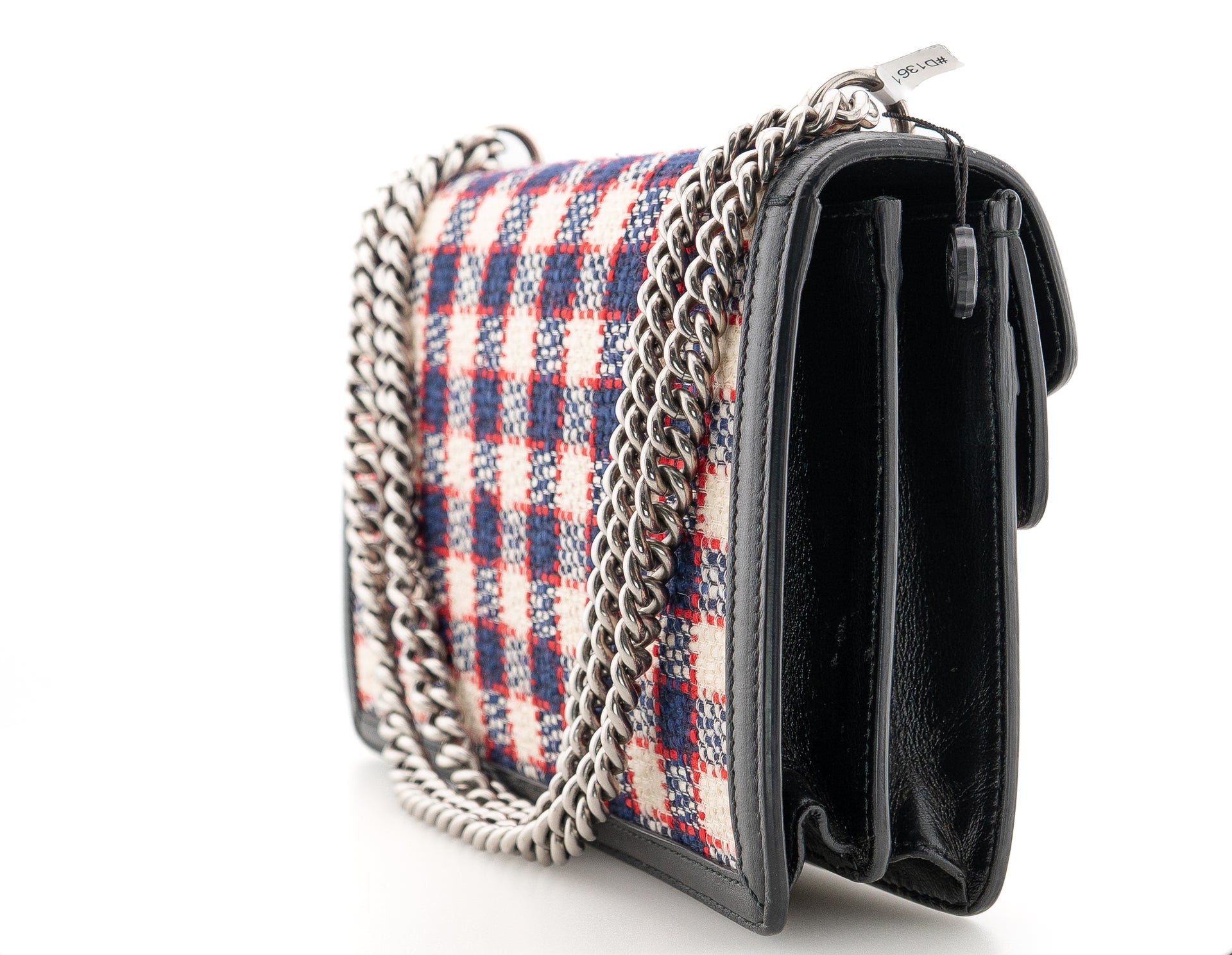 Gucci Tweed Check Small Dionysus Shoulder Bag White Hibiscus Red Marine