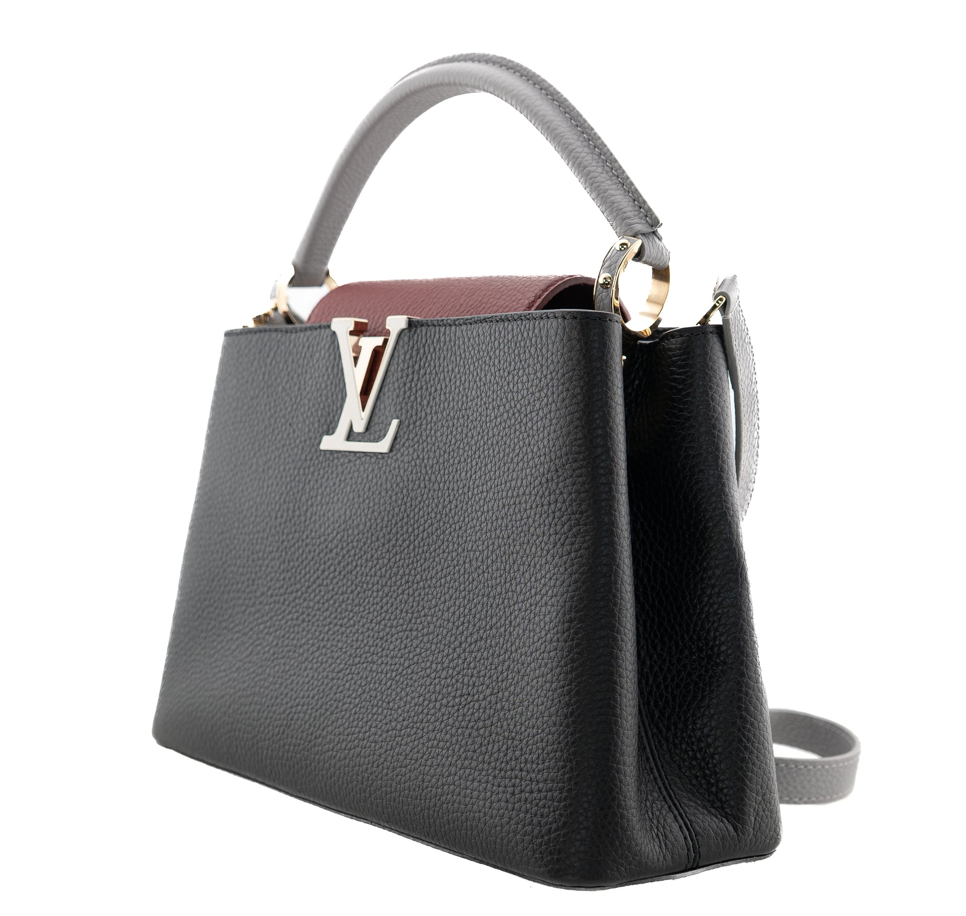 Louis Vuitton Capucines PM Taurillon Noir Bordeaux Gray