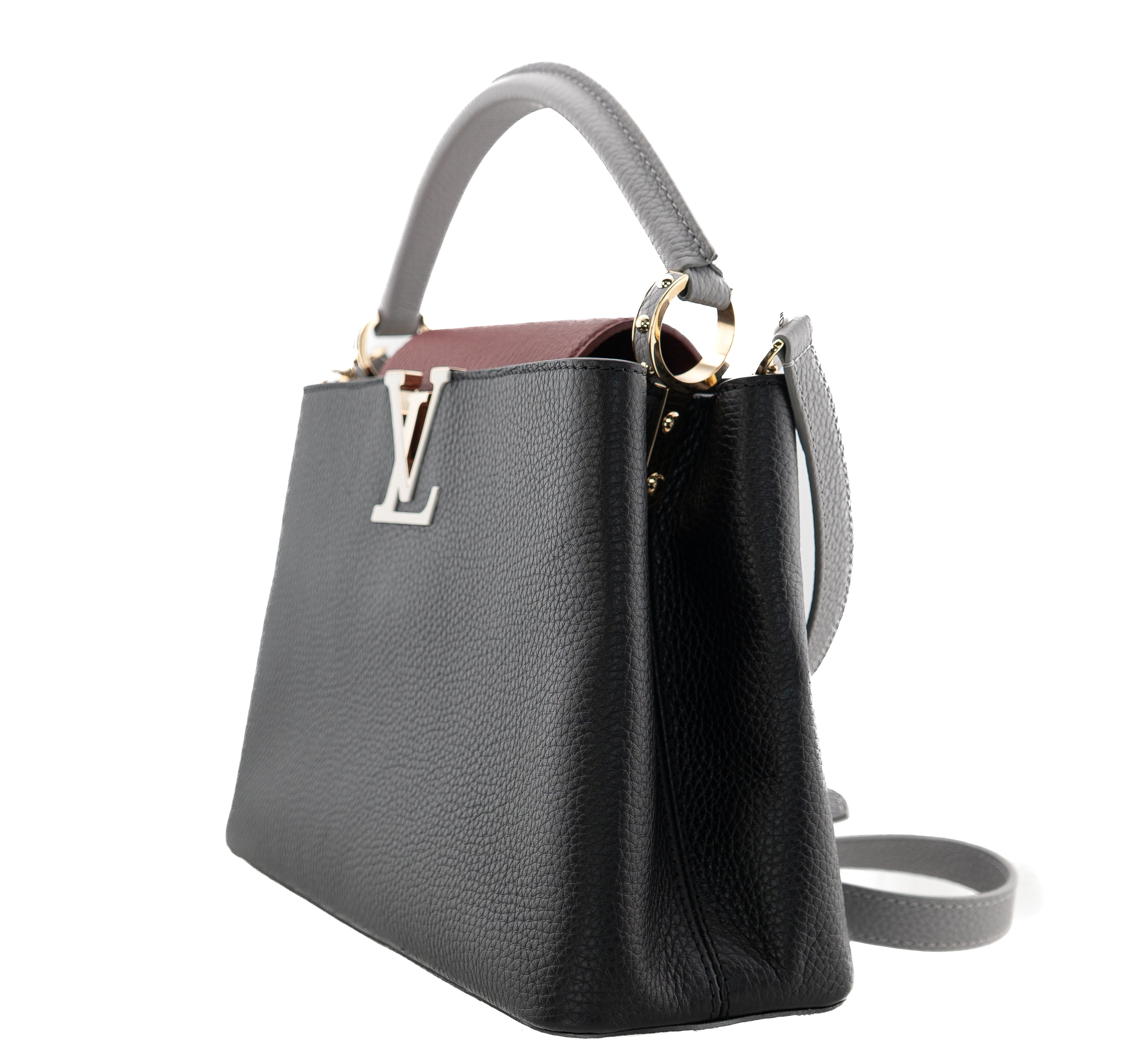Louis Vuitton Capucines PM Taurillon Noir Bordeaux Gray