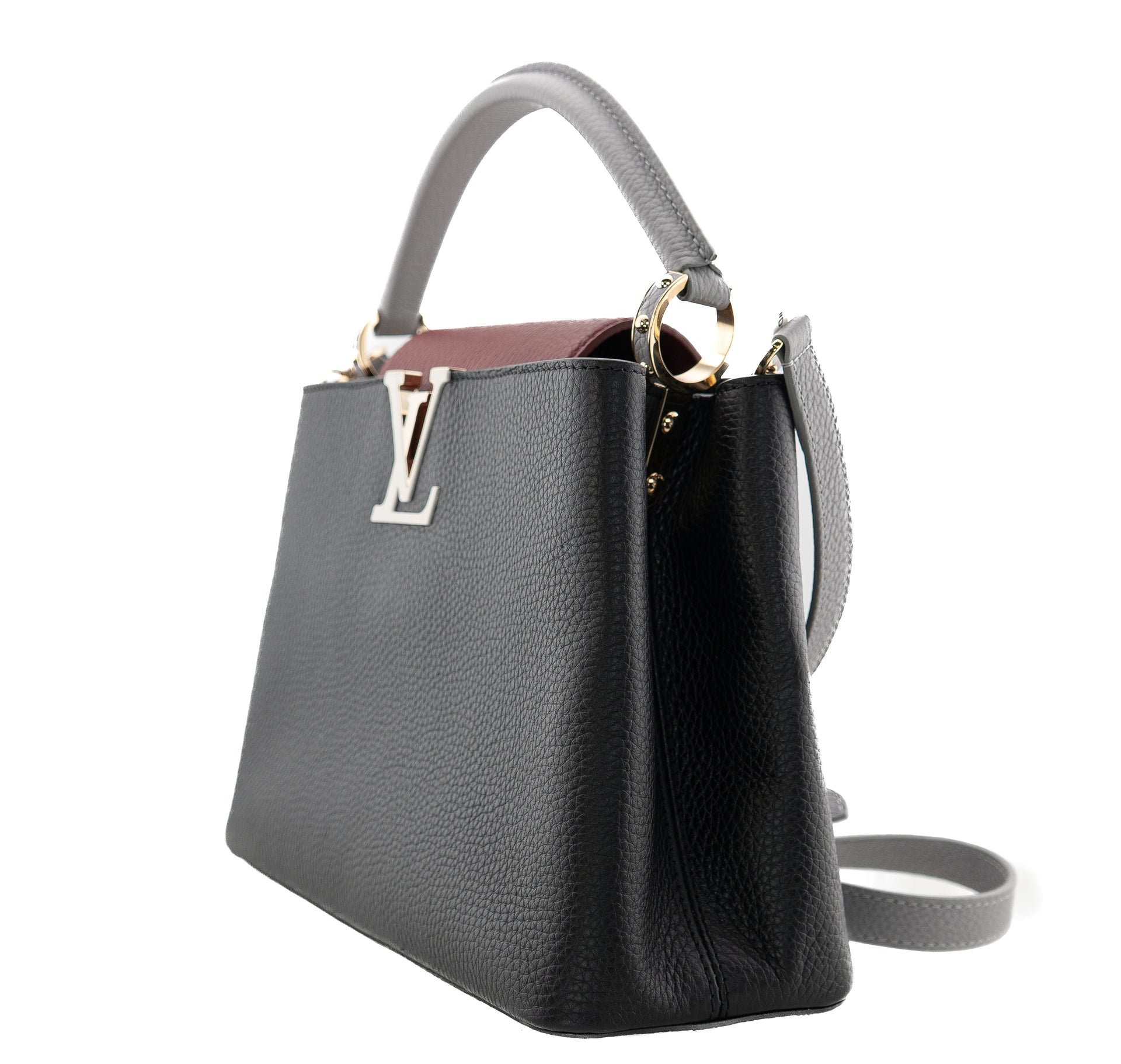 Louis Vuitton Capucines PM Taurillon Noir Bordeaux Gray