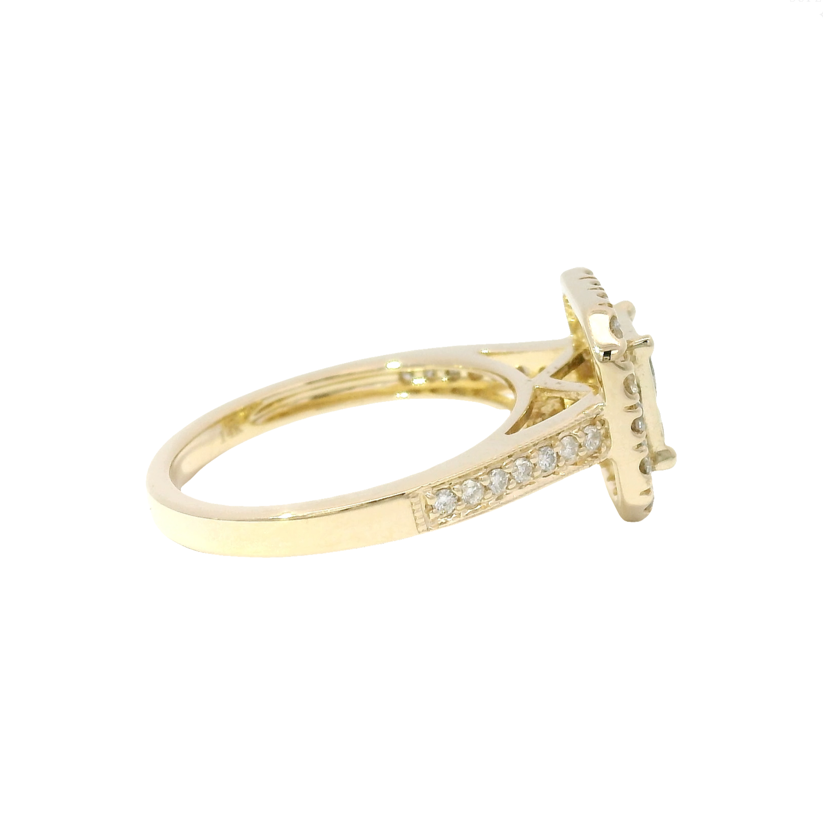 Natural Quad Set Engagement Ring in Halo with Matching Guard Set in 14K Yellow Gold