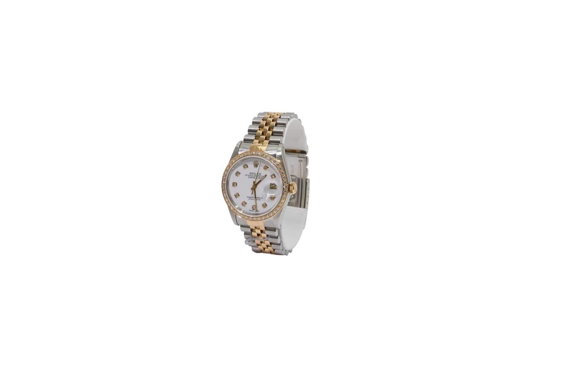 36mm Rolex Datejust Two Tone Jubilee White Diamond Dial with Diamond Bezel
