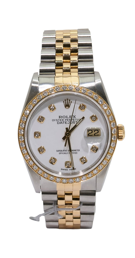 36mm Rolex Datejust Two Tone Jubilee White Diamond Dial with Diamond Bezel