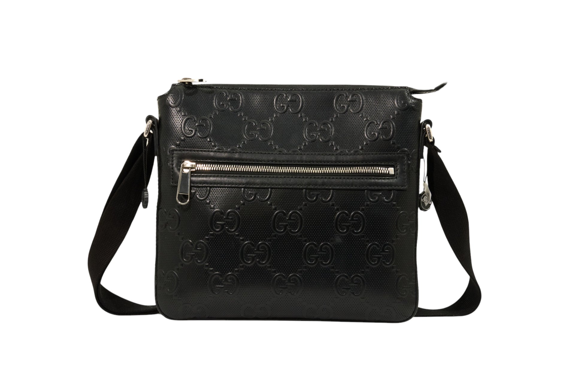 Gucci Black Embossed GG Monogram Messenger Bag