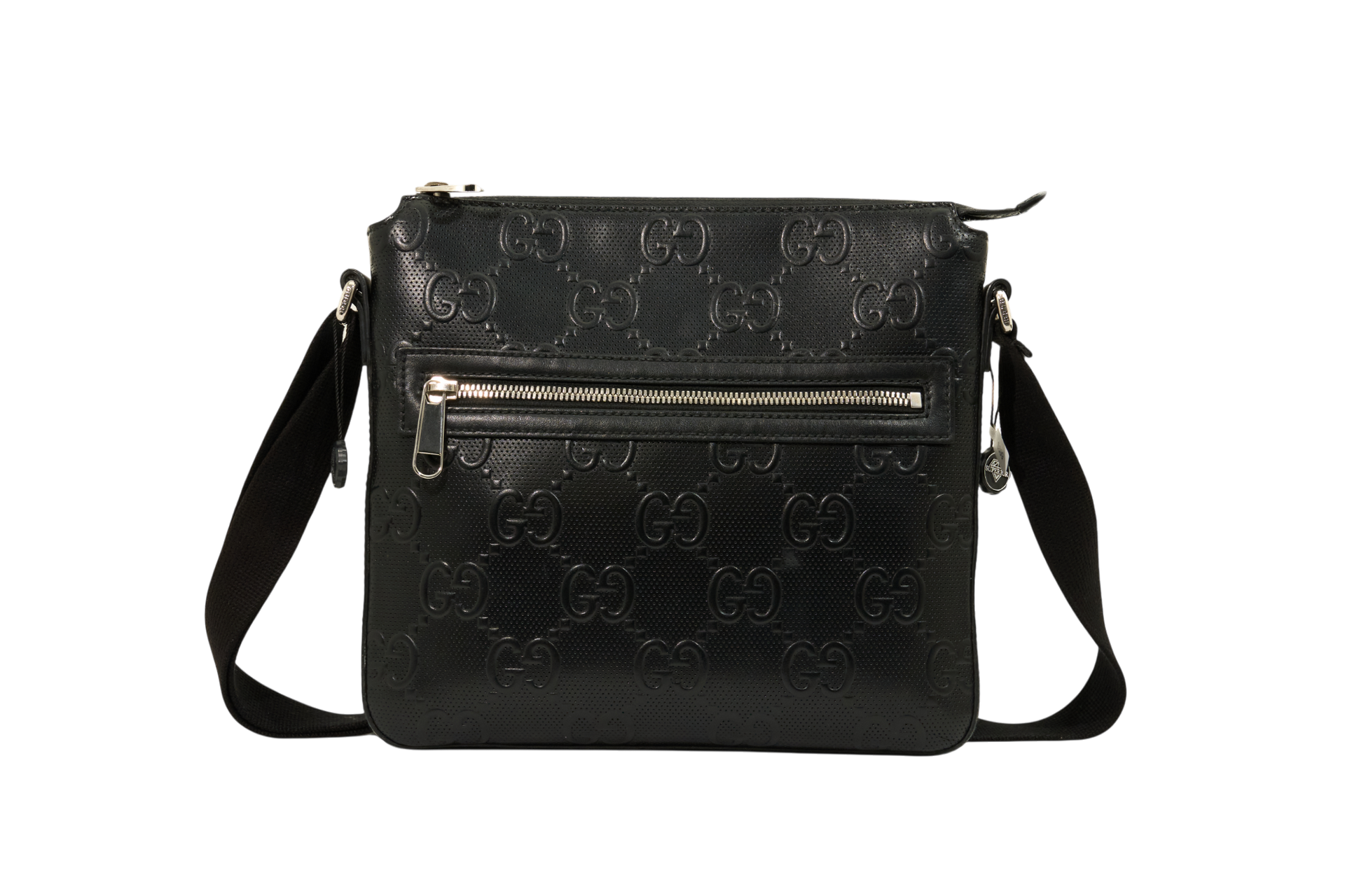 Gucci Black Embossed GG Monogram Messenger Bag