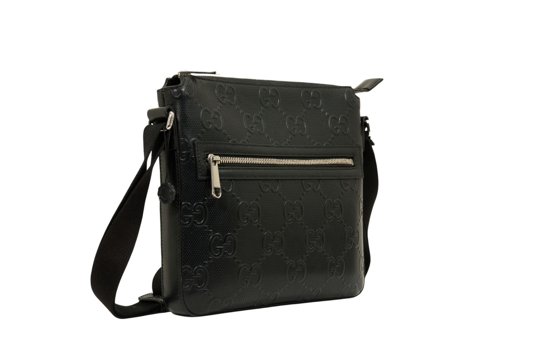 Gucci Black Embossed GG Monogram Messenger Bag