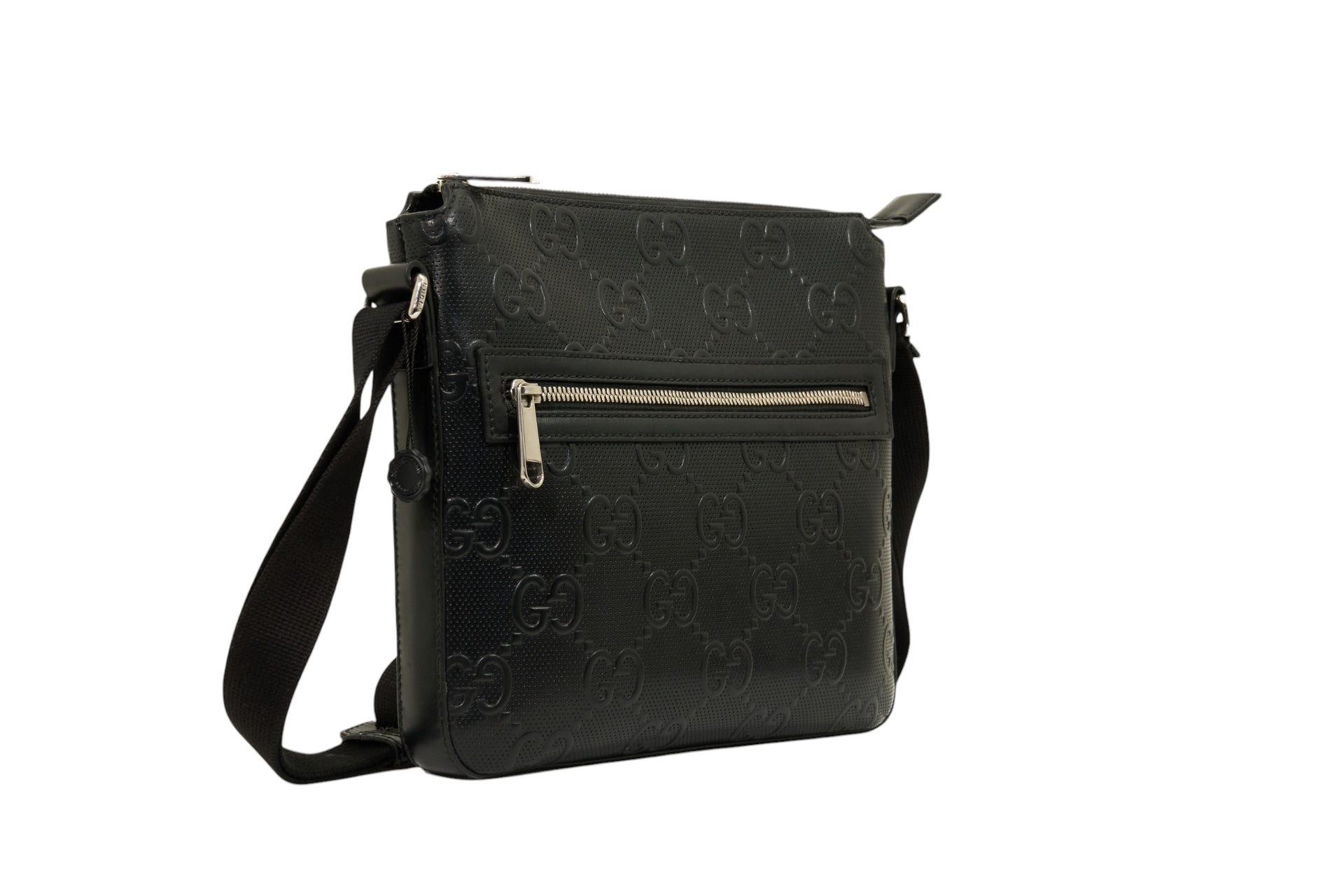 Gucci Black Embossed GG Monogram Messenger Bag