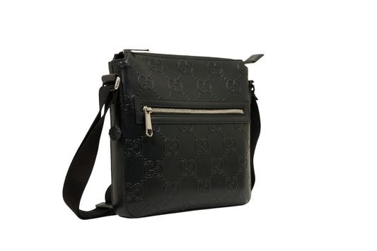 Gucci Black Embossed GG Monogram Messenger Bag