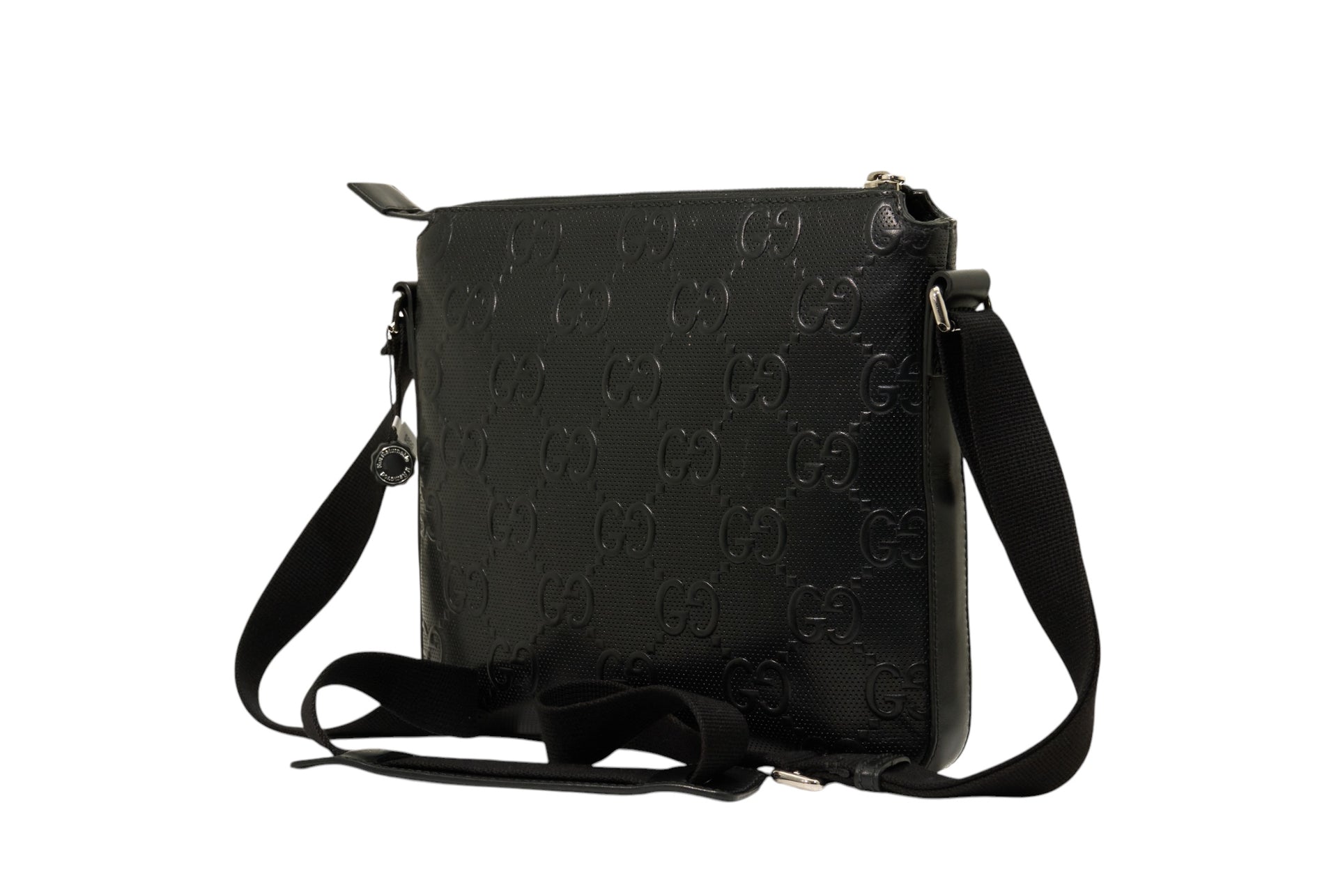 Gucci Black Embossed GG Monogram Messenger Bag