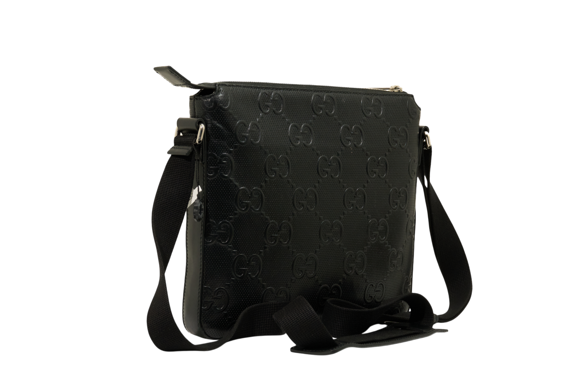 Gucci Black Embossed GG Monogram Messenger Bag