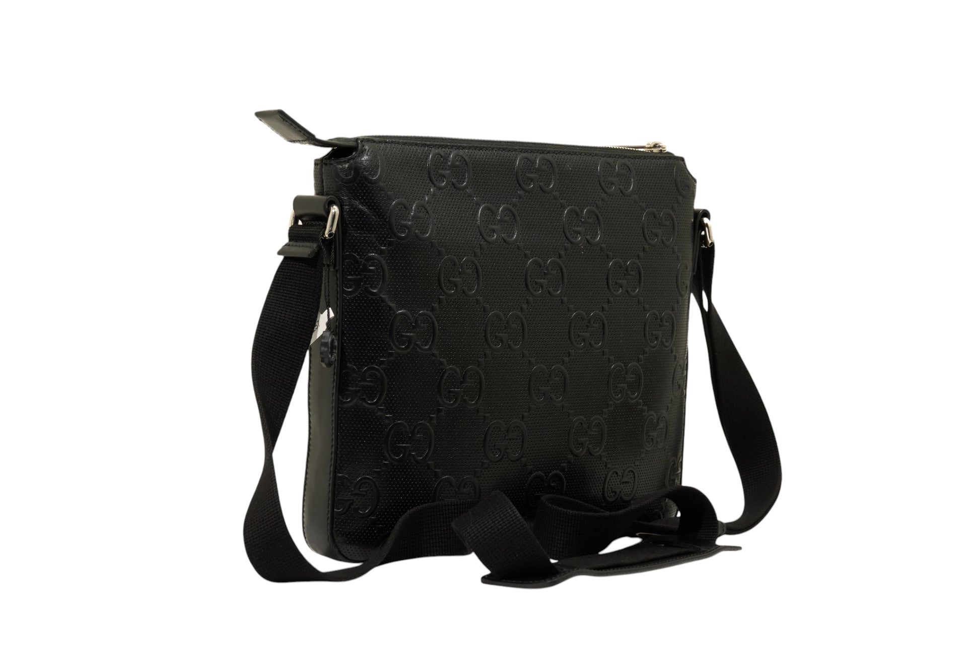 Gucci Black Embossed GG Monogram Messenger Bag