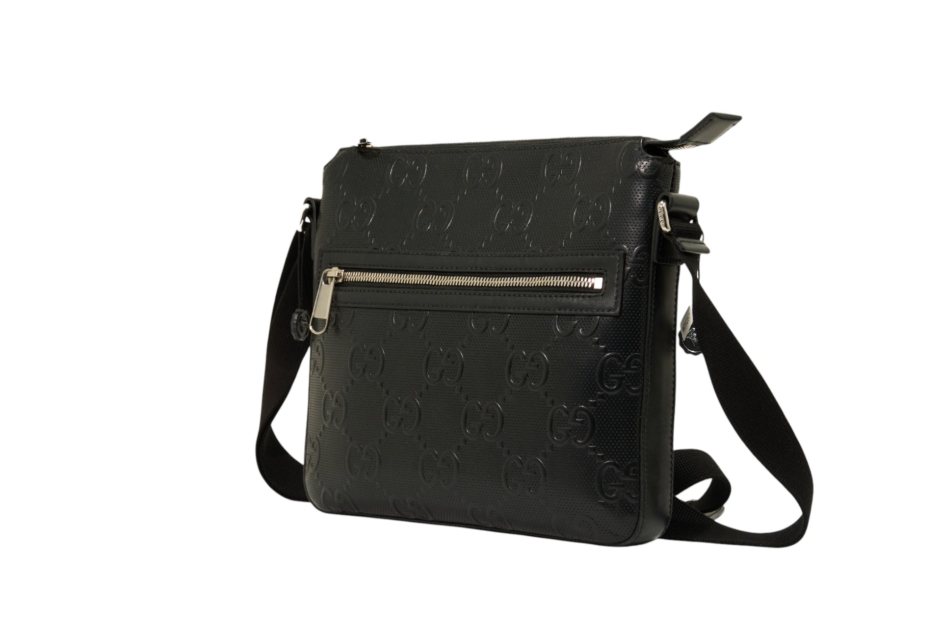 Gucci Black Embossed GG Monogram Messenger Bag