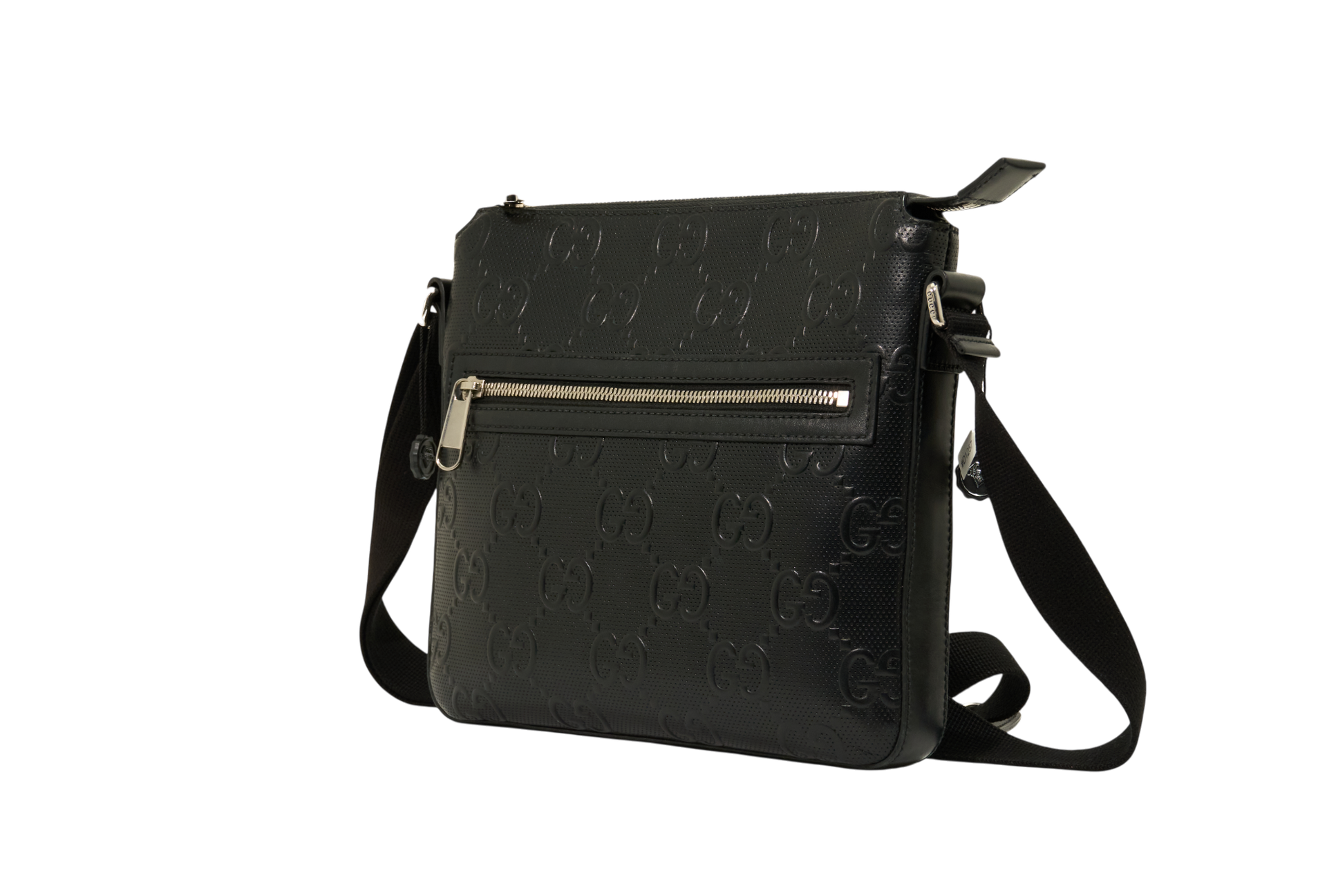 Gucci Black Embossed GG Monogram Messenger Bag