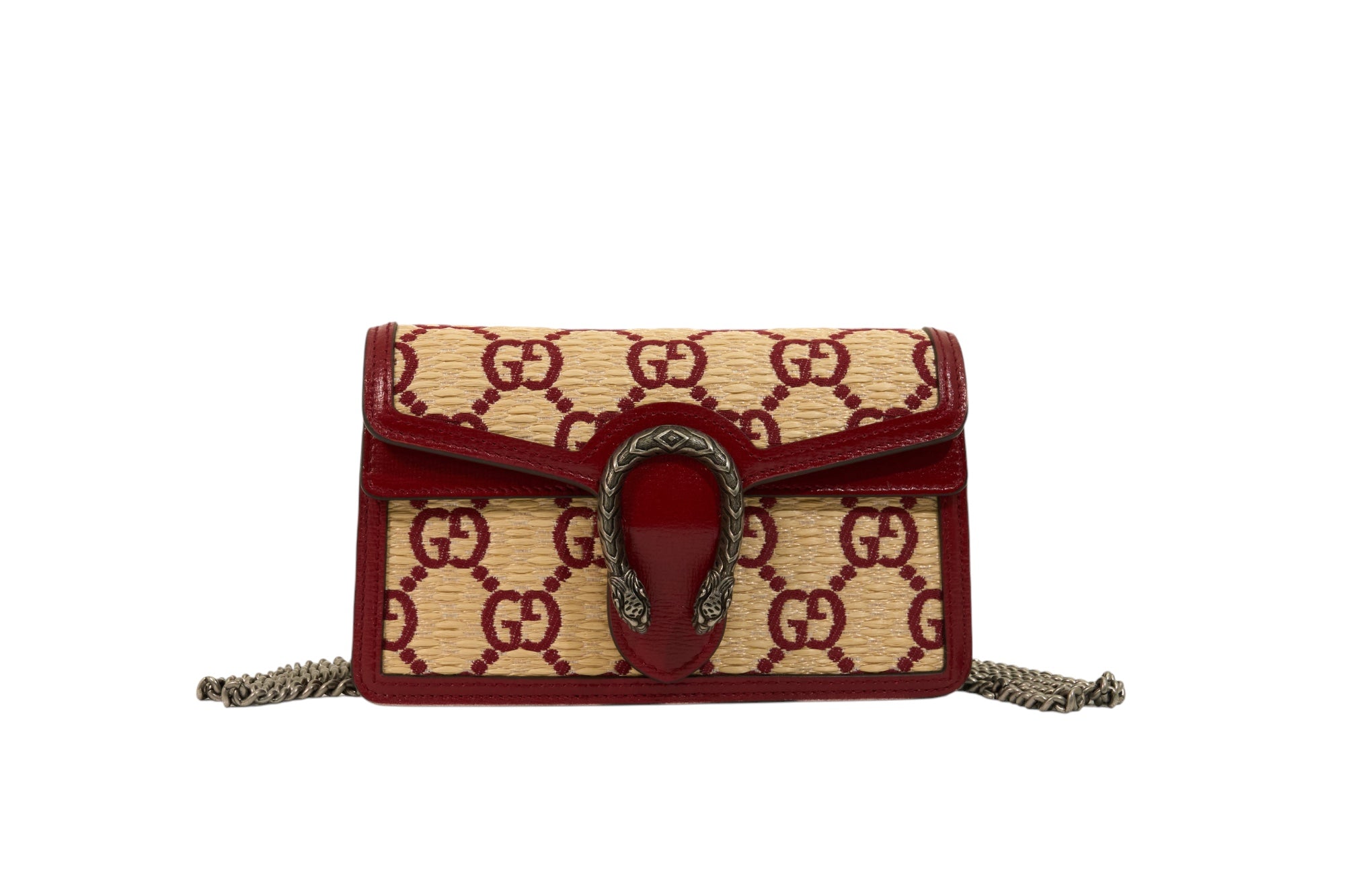 Gucci Natural Red Straw Azalea GG Monogram Small Dionysus