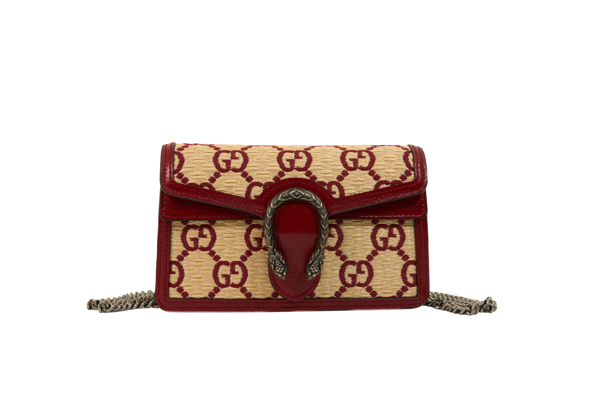 Gucci Natural Red Straw Azalea GG Monogram Small Dionysus