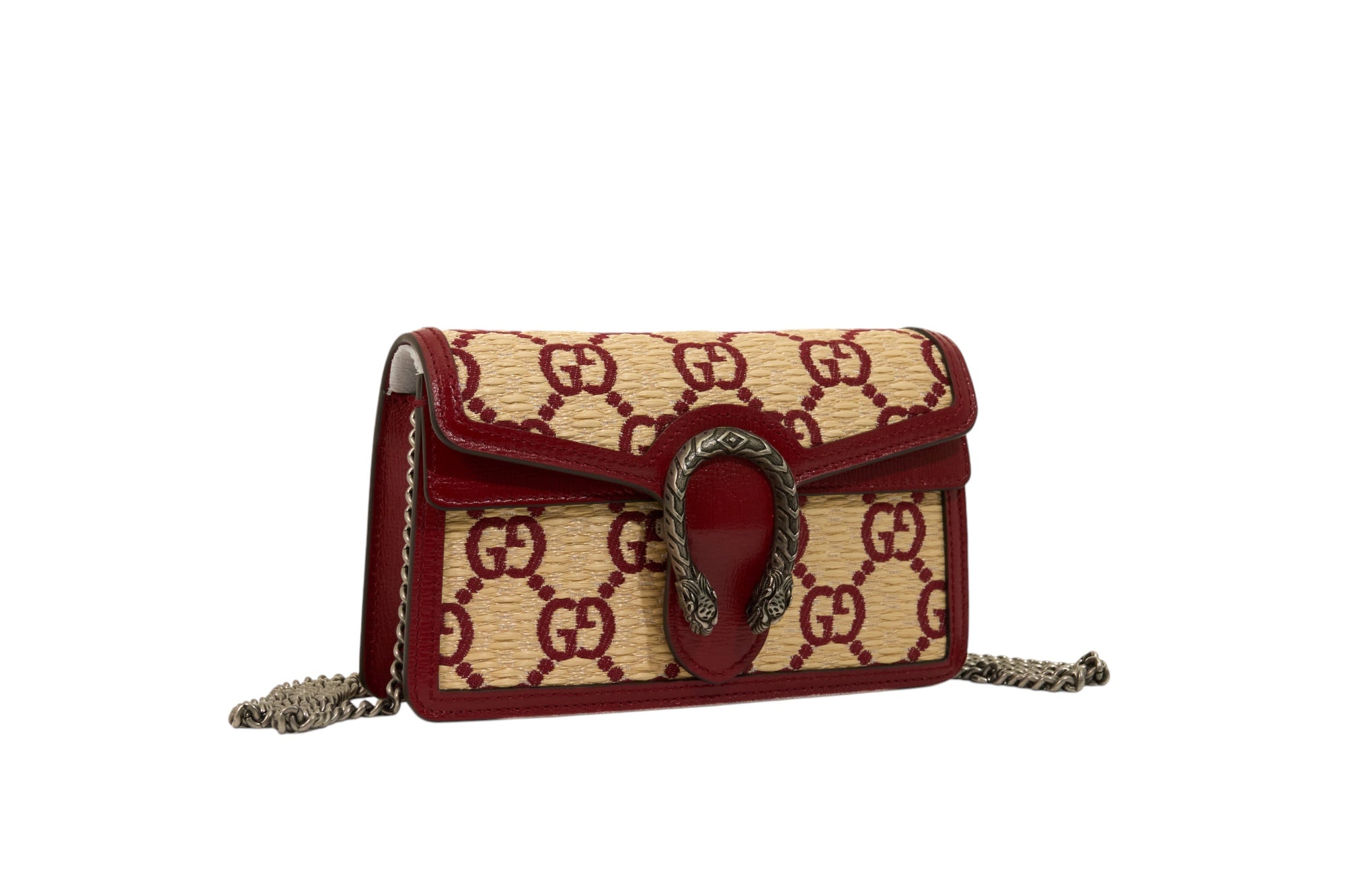 Gucci Natural Red Straw Azalea GG Monogram Small Dionysus