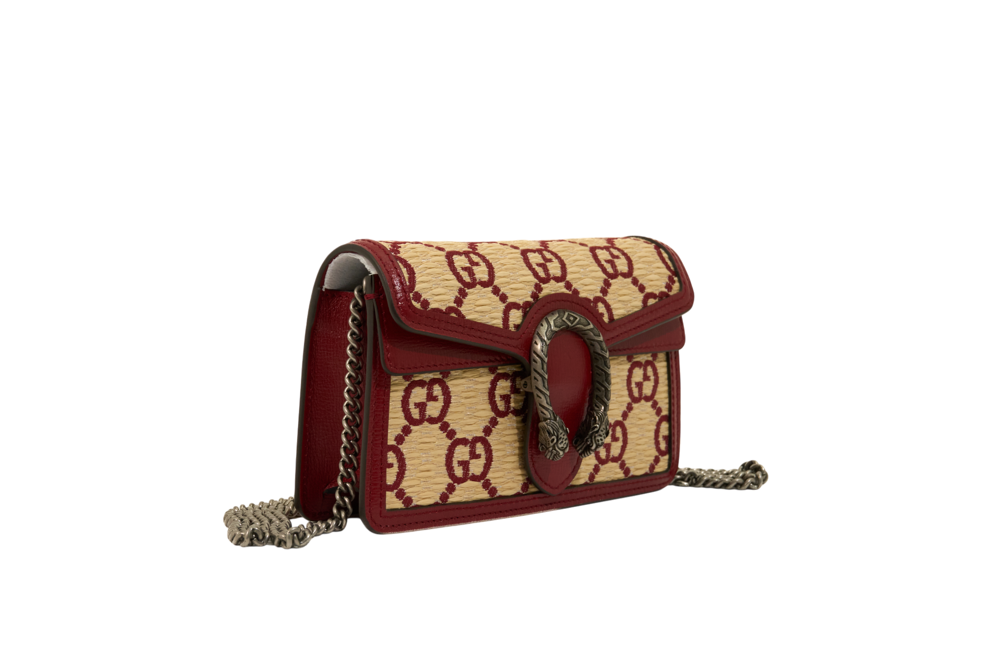 Gucci Natural Red Straw Azalea GG Monogram Small Dionysus
