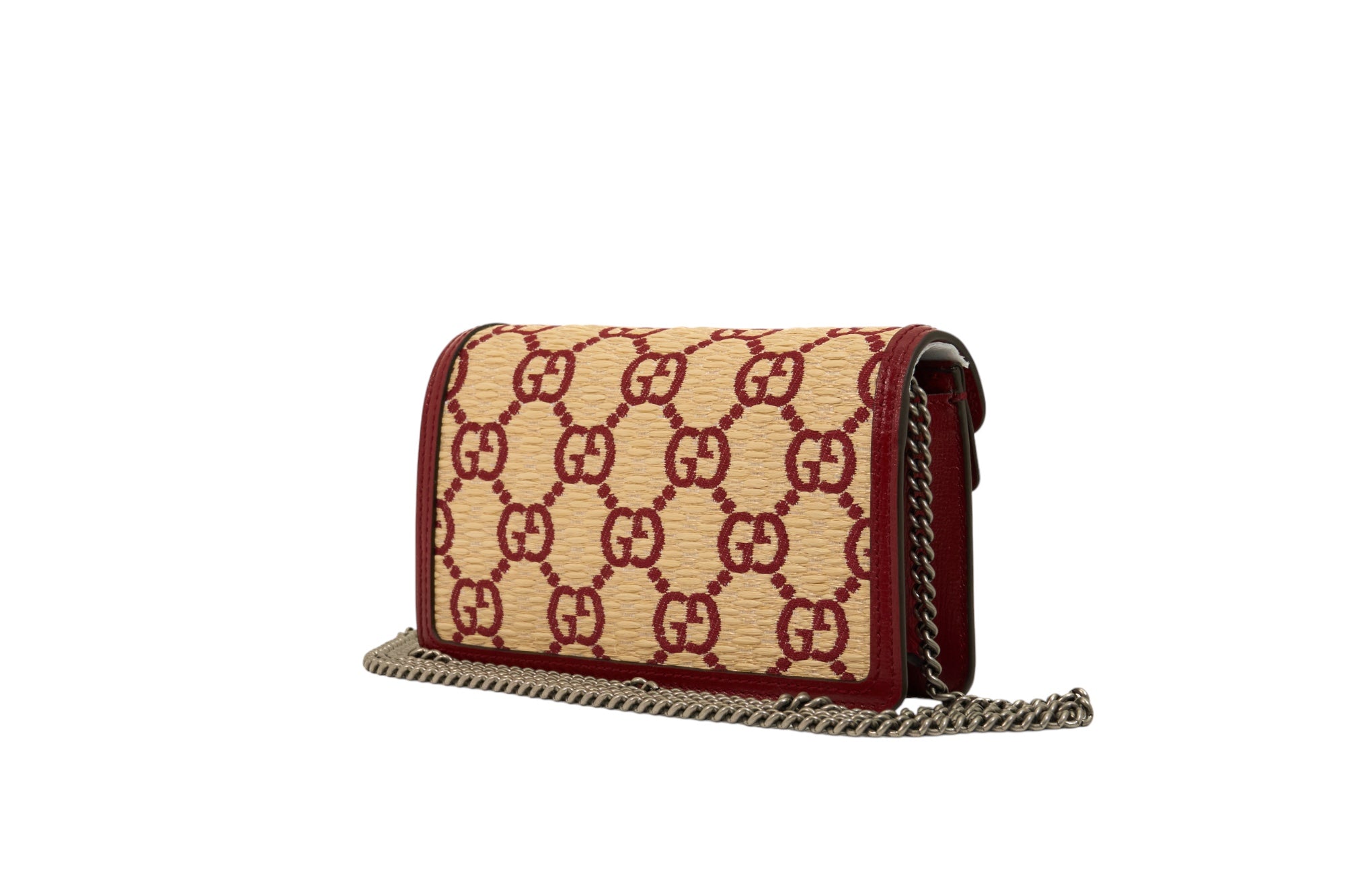 Gucci Natural Red Straw Azalea GG Monogram Small Dionysus
