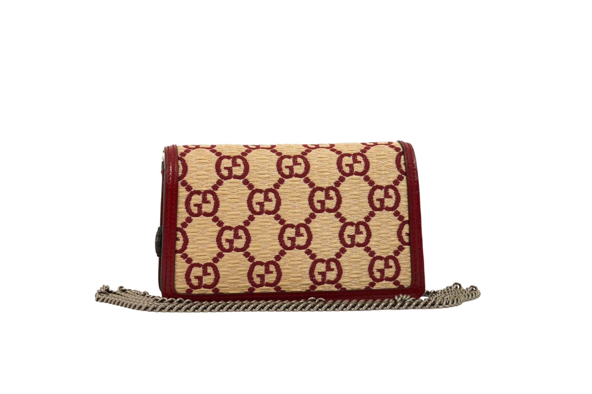 Gucci Natural Red Straw Azalea GG Monogram Small Dionysus