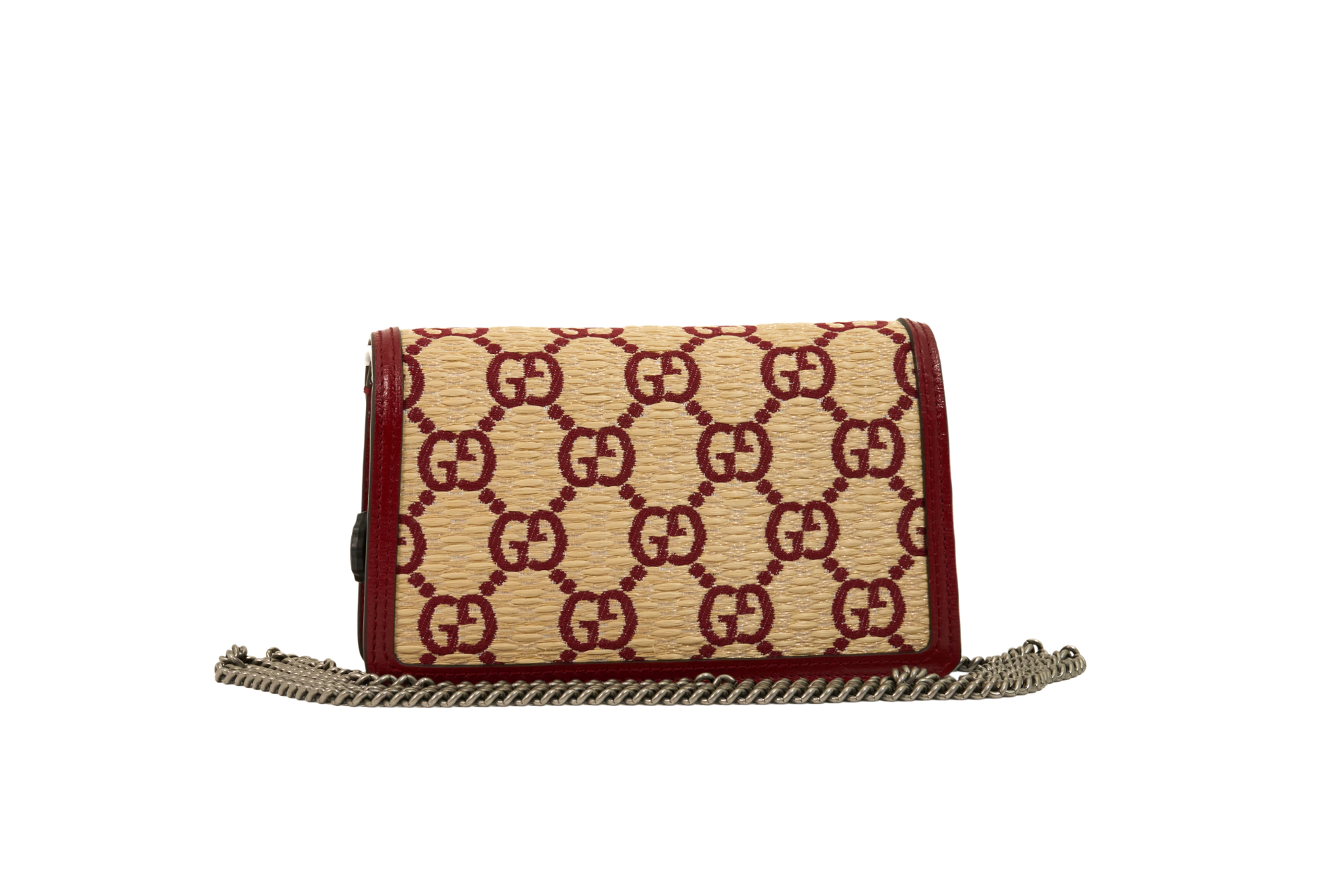 Gucci Natural Red Straw Azalea GG Monogram Small Dionysus